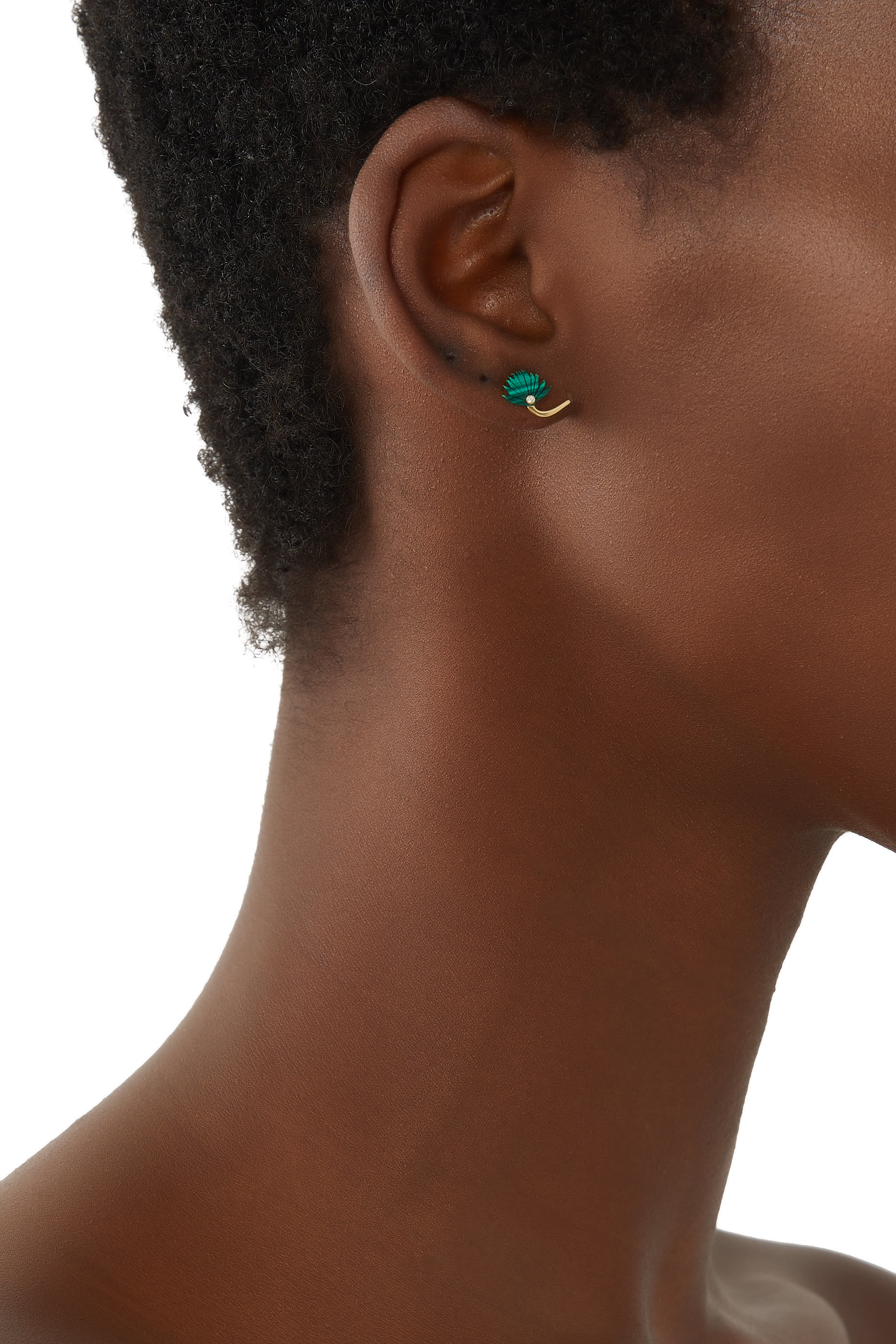 Flower Earrings Size 1, 18k Yellow Gold with Diamonds & Malachite