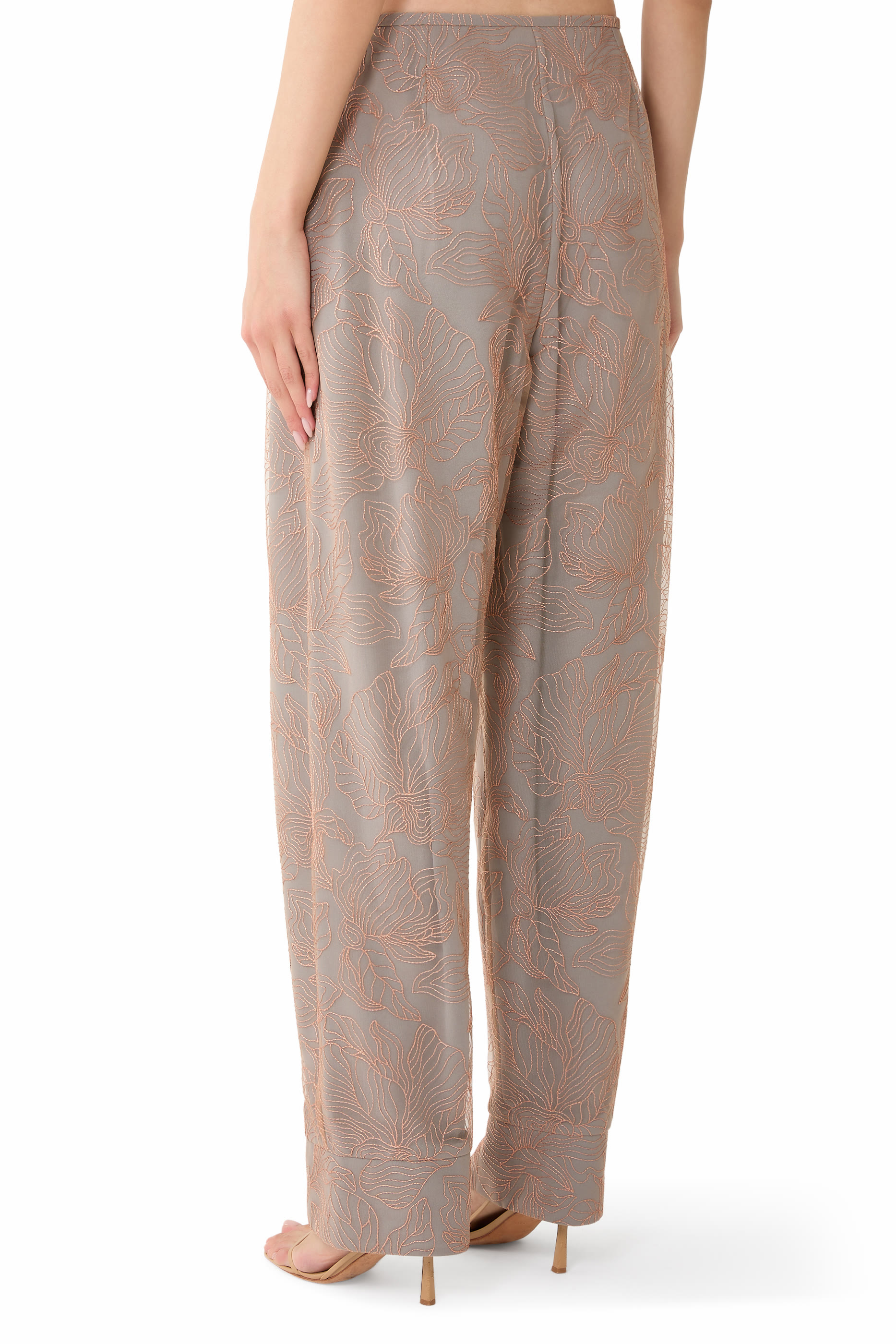 Embossed Lurex Flowers Pattern Trousers