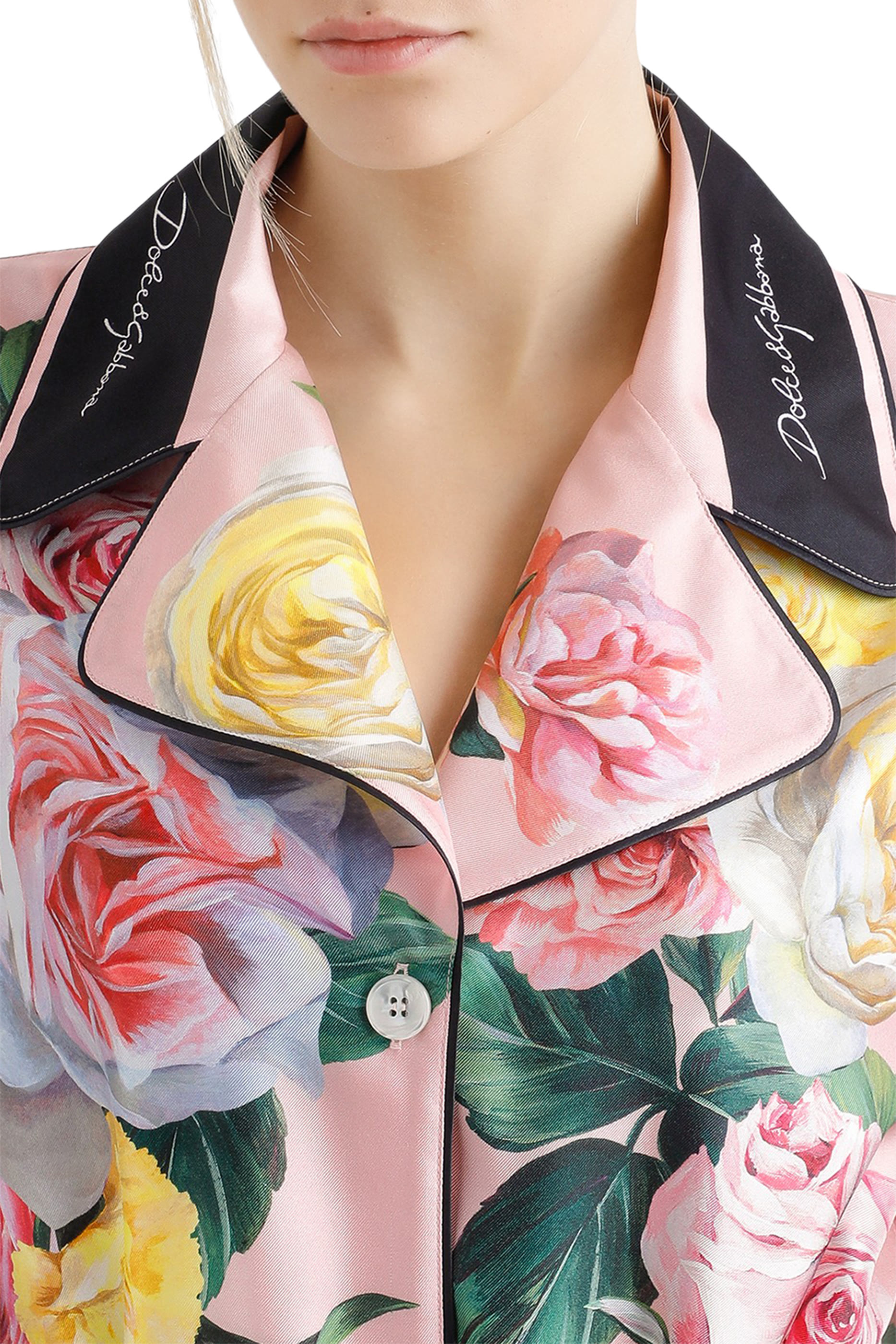 Rose and Peony Print Twill Pajama Shirt