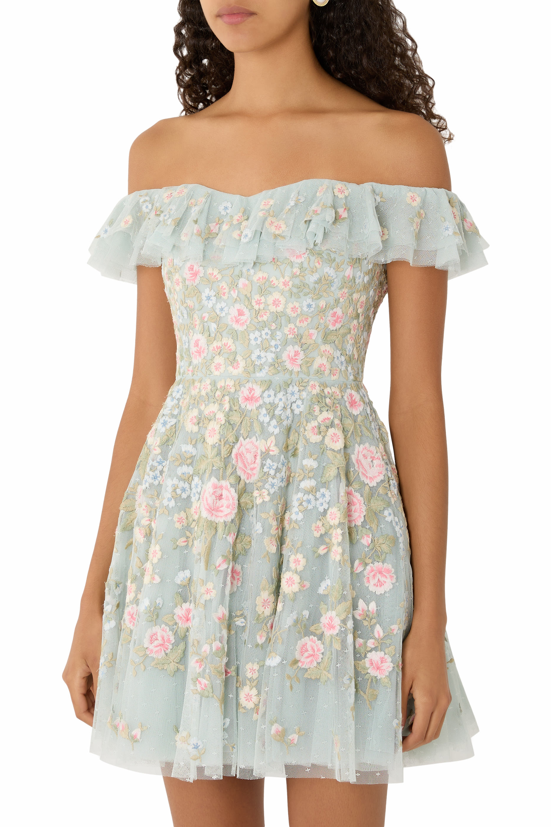 Antoinettes Floral Off-Shoulder Micro Mini Dress