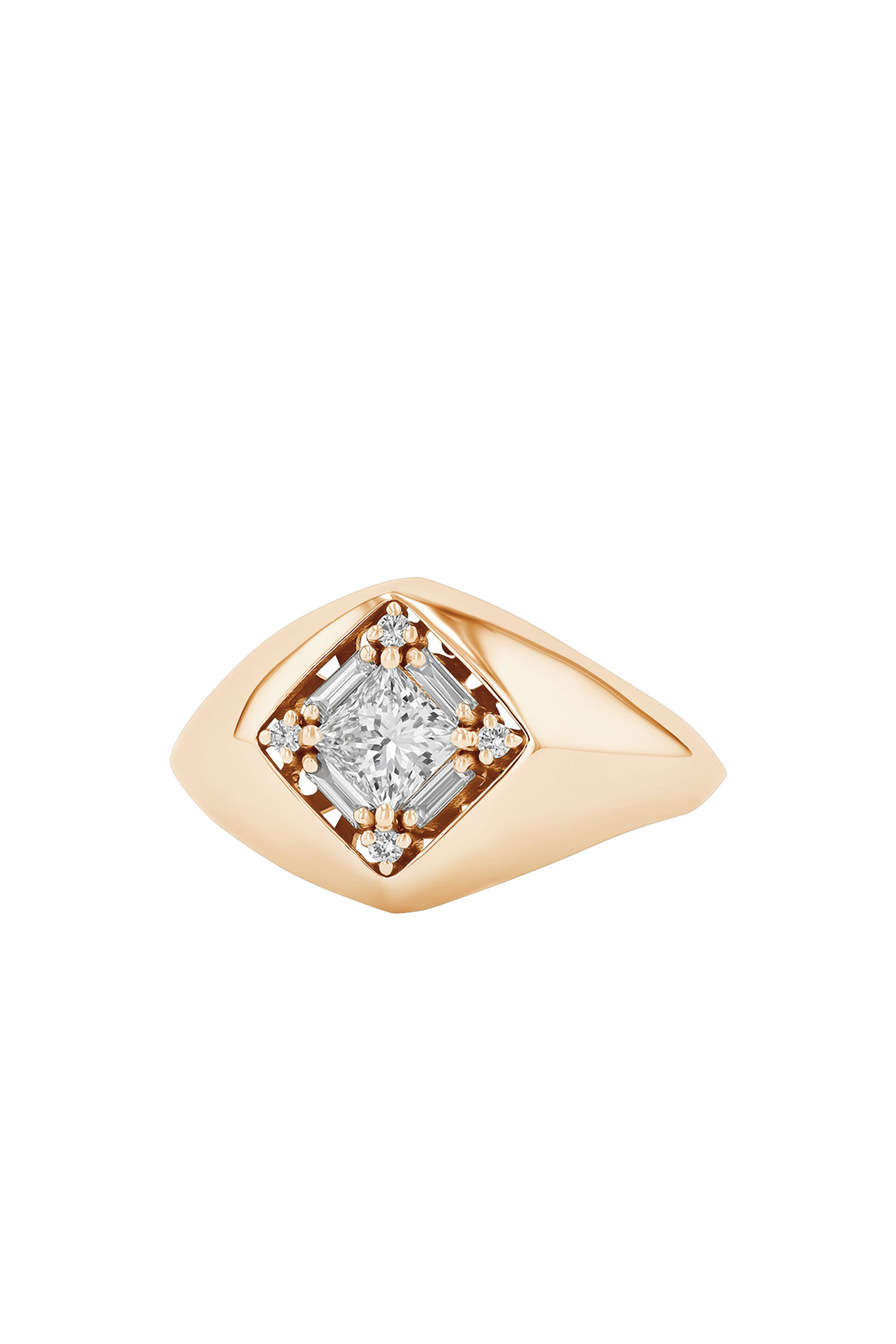 Princess Signet Ring, 18k Rose Gold & Diamonds