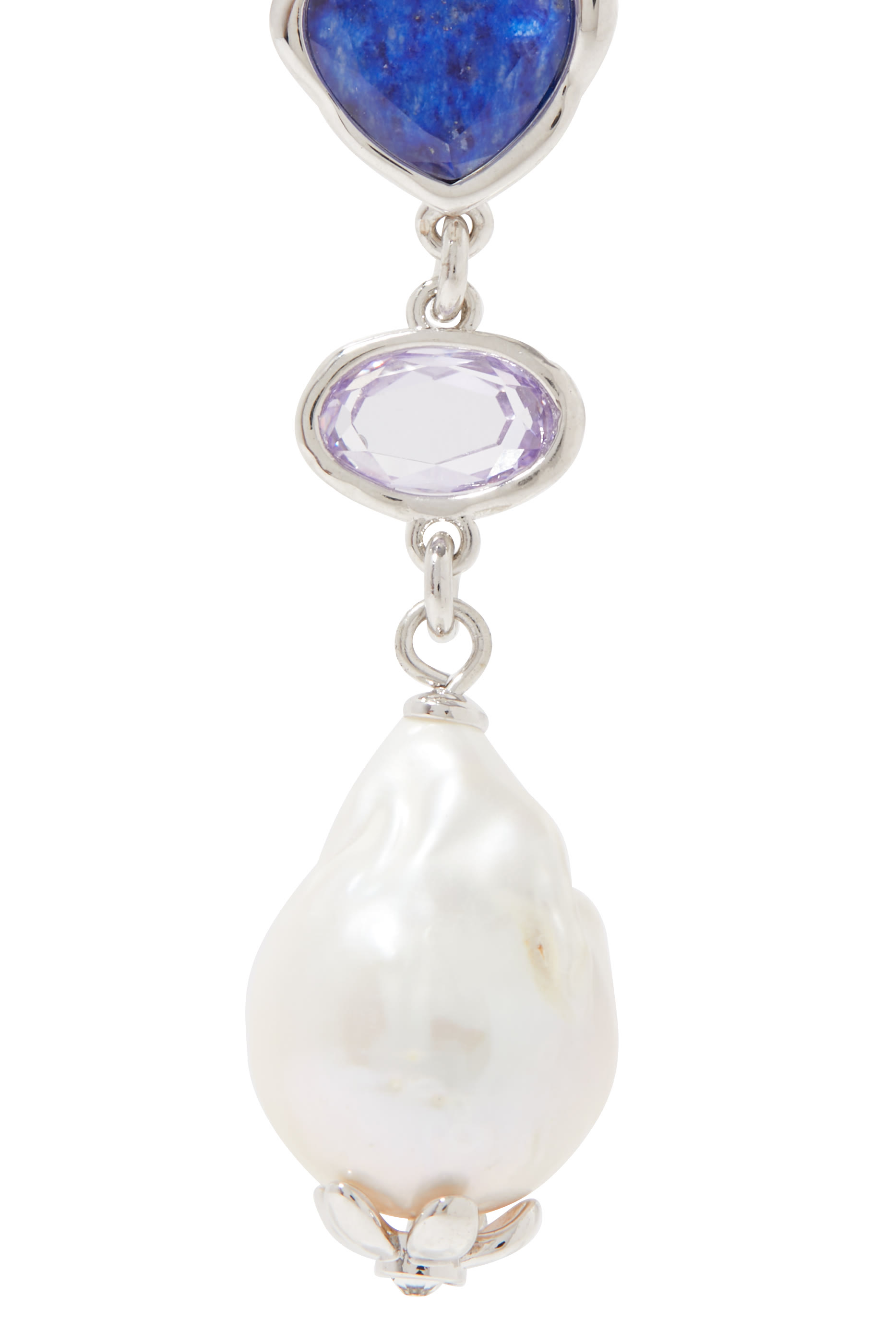 Haze Linear Earrings, Lapis Lazuli & Freshwater Pearls, Crystals