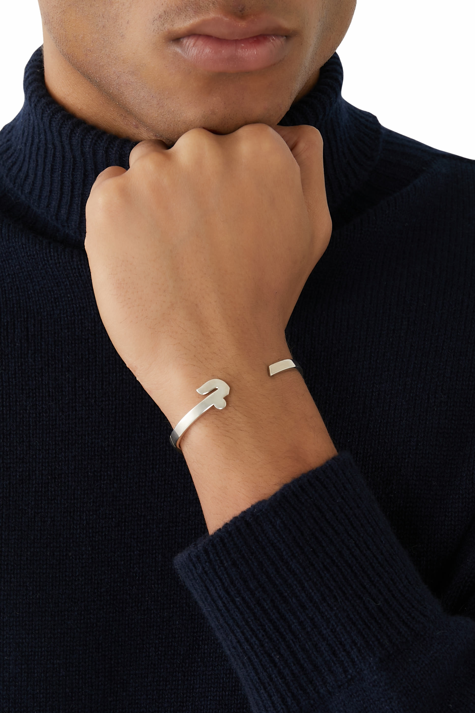 Letter Jeem Bangle, Sterling Silver