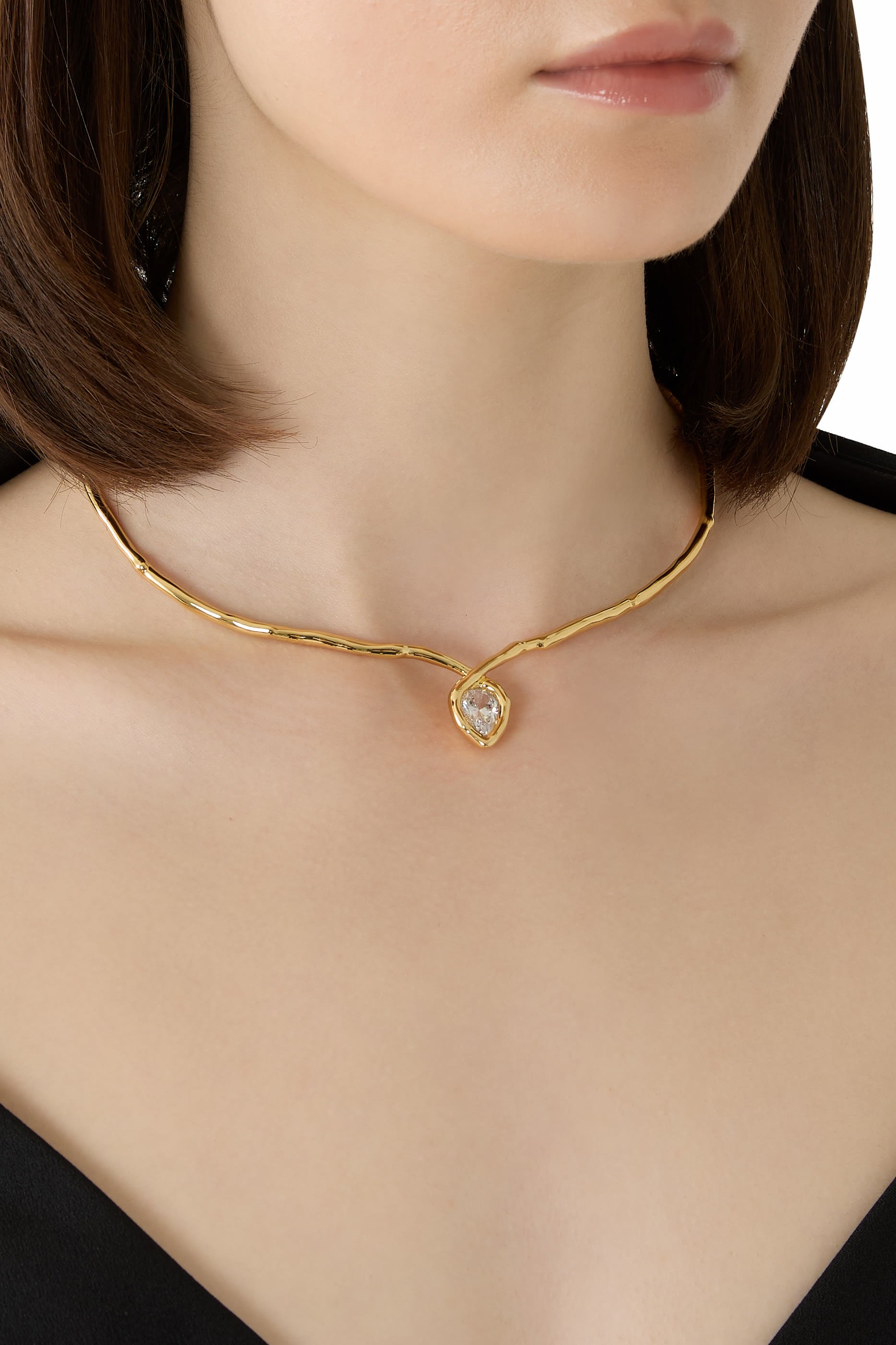 Asterales Gold Floating Collar Necklace, 14k Gold Plated Brass & CZ Crystal