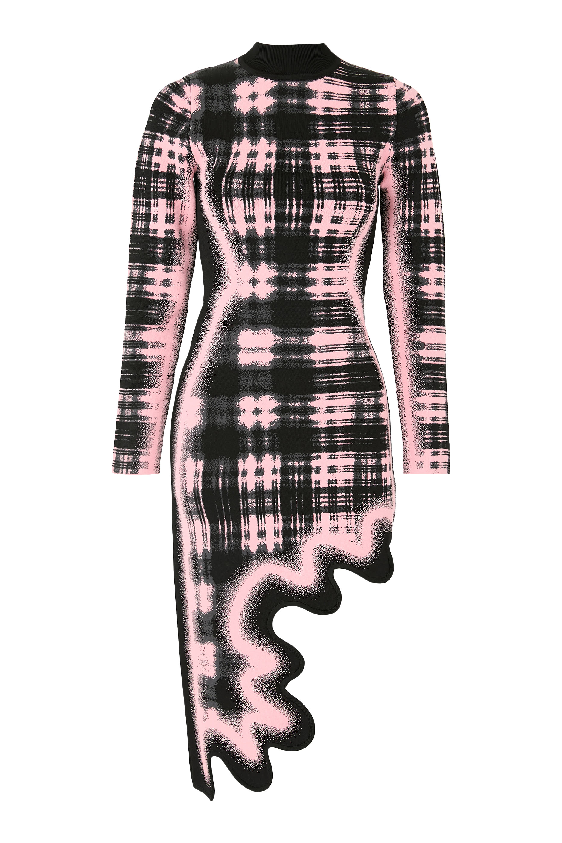 Dobby Long Sleeve Wavy Plaid Dress