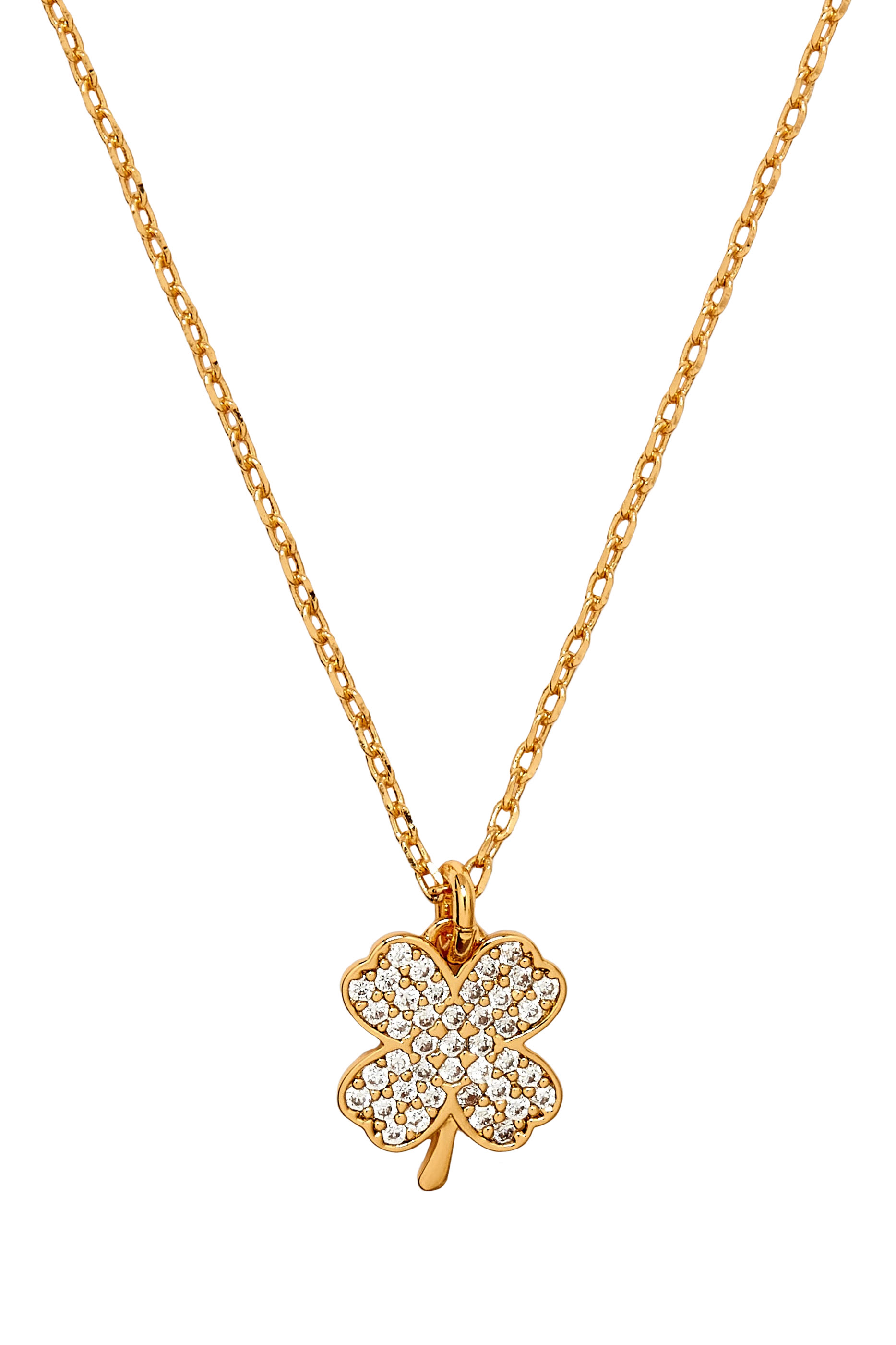Lucky Charm Pav&eacute; Clover Pendant, Plated Metal & Cubic Zirconia