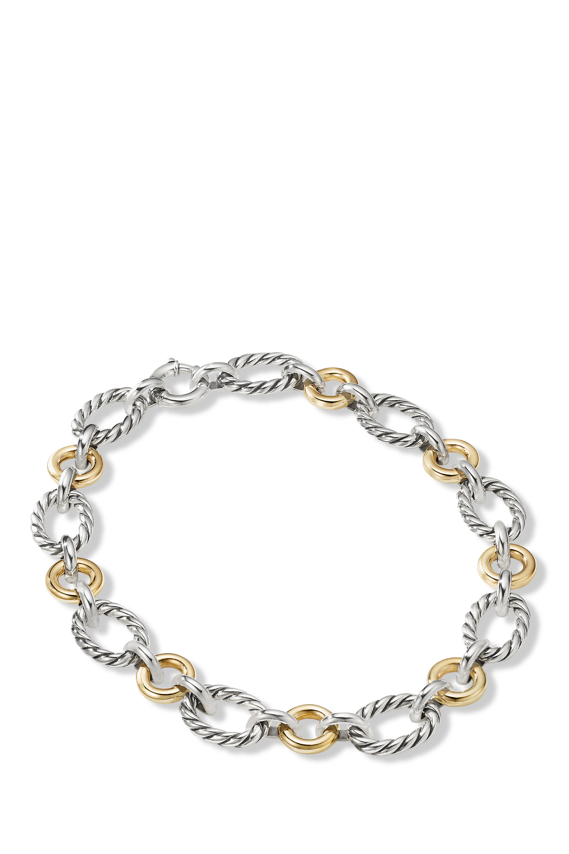 18in Cable And Smooth Chain Link Necklace, 18k Yellow Gold & Sterling Silver
