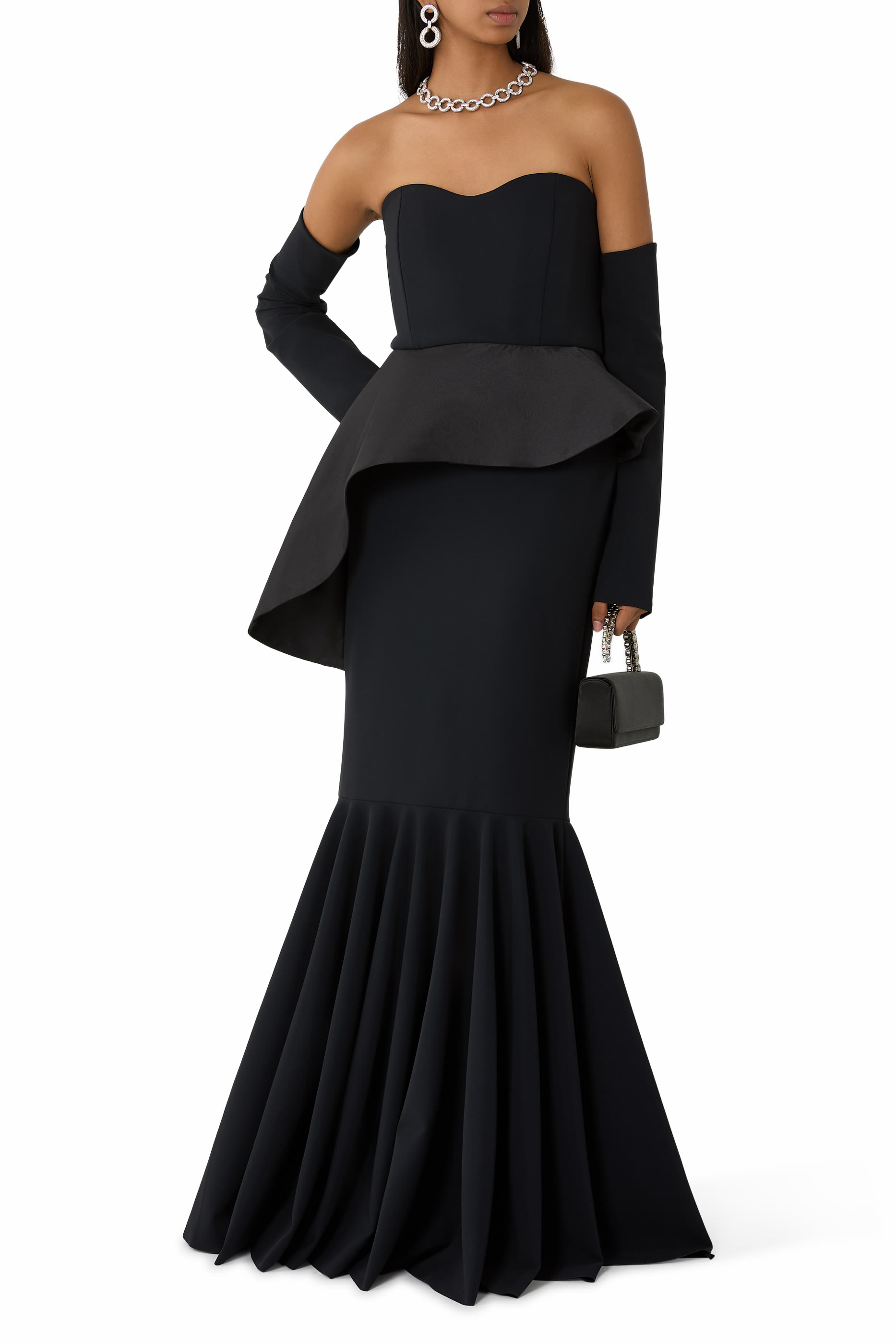 Strapless Gown with Sleeve Cape 