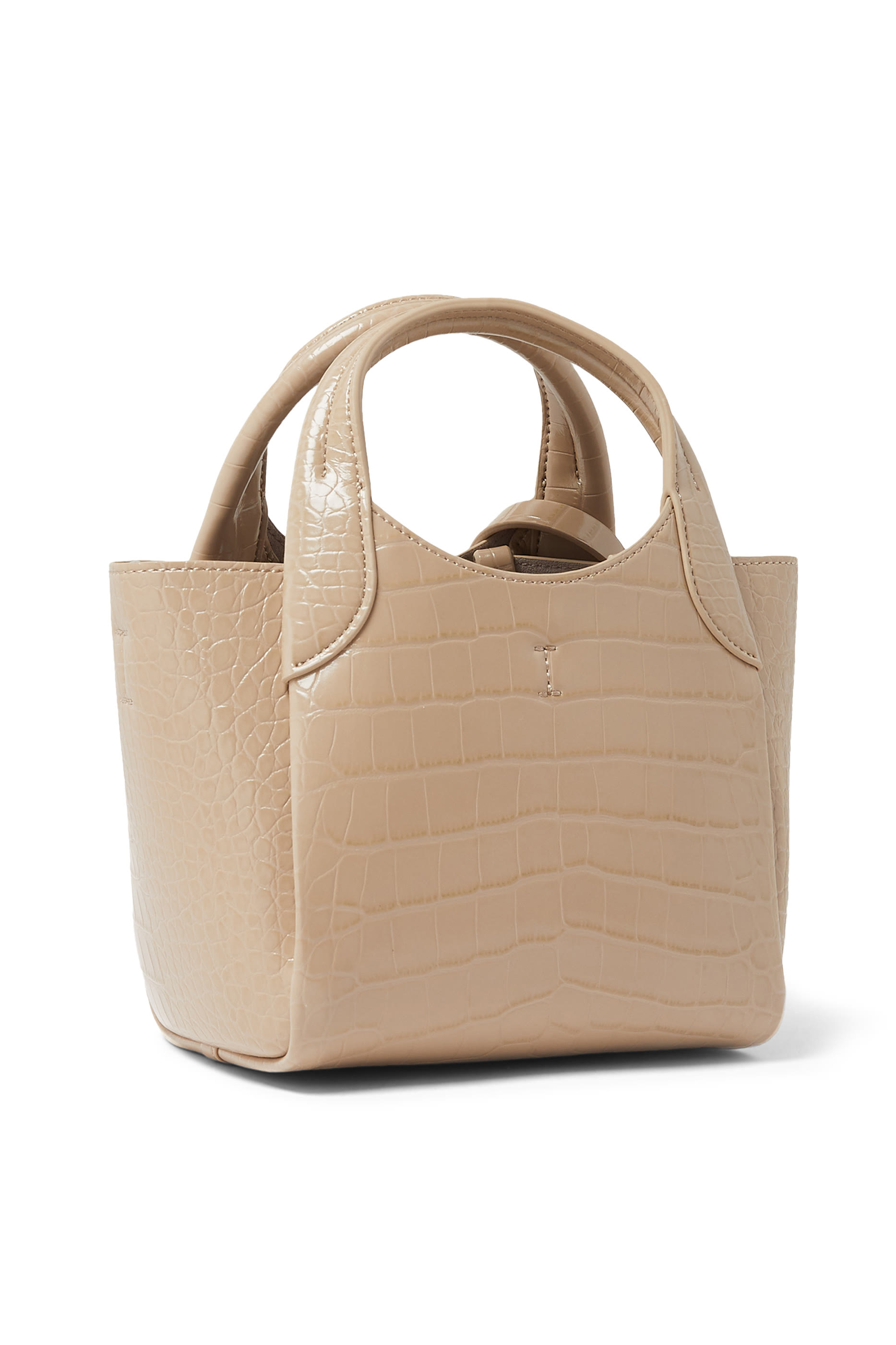 Croc-Embossed Faux Leather Small Shopping Tote Bag