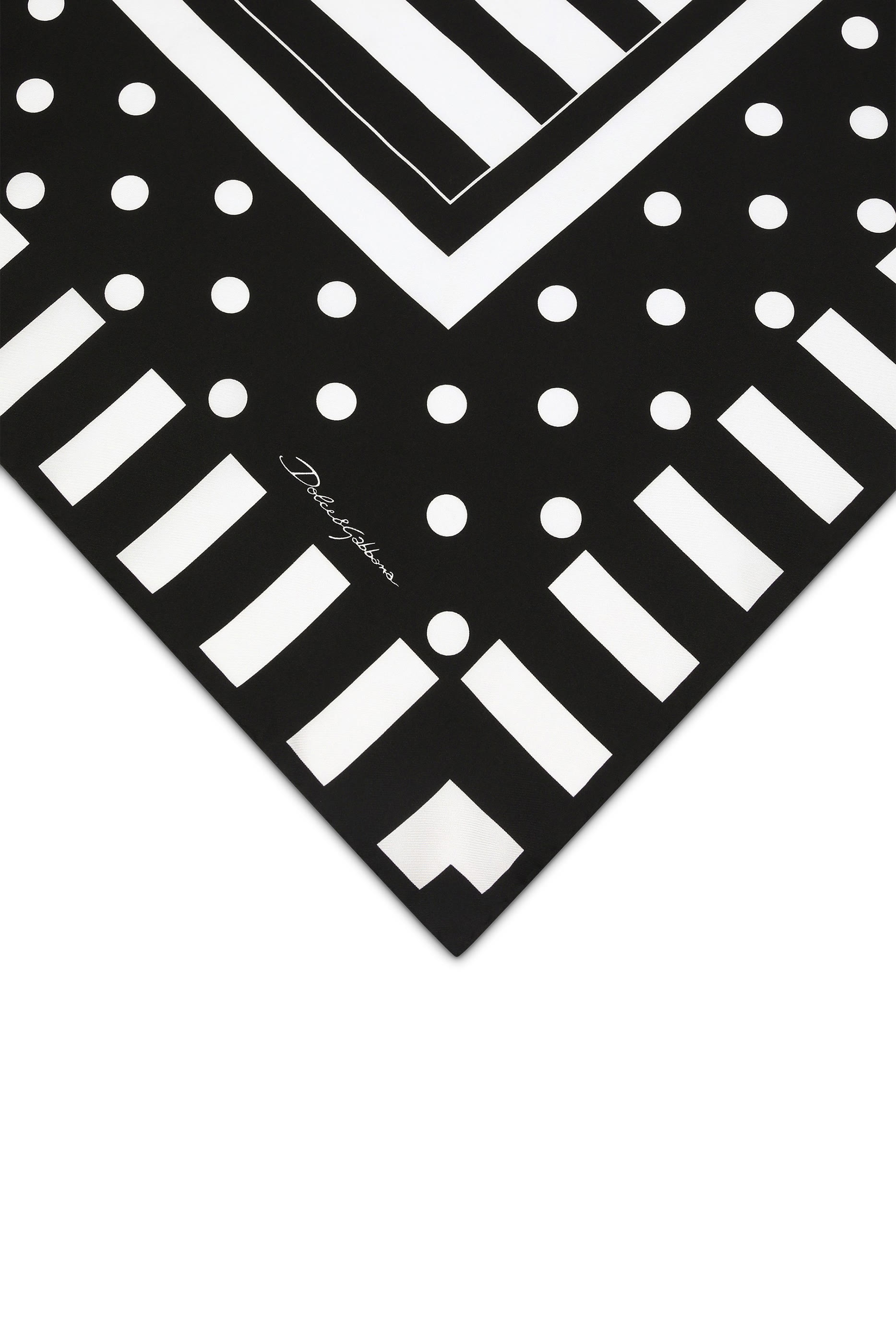 Silk Twill Scarf with Polka-Dot and Striped Print