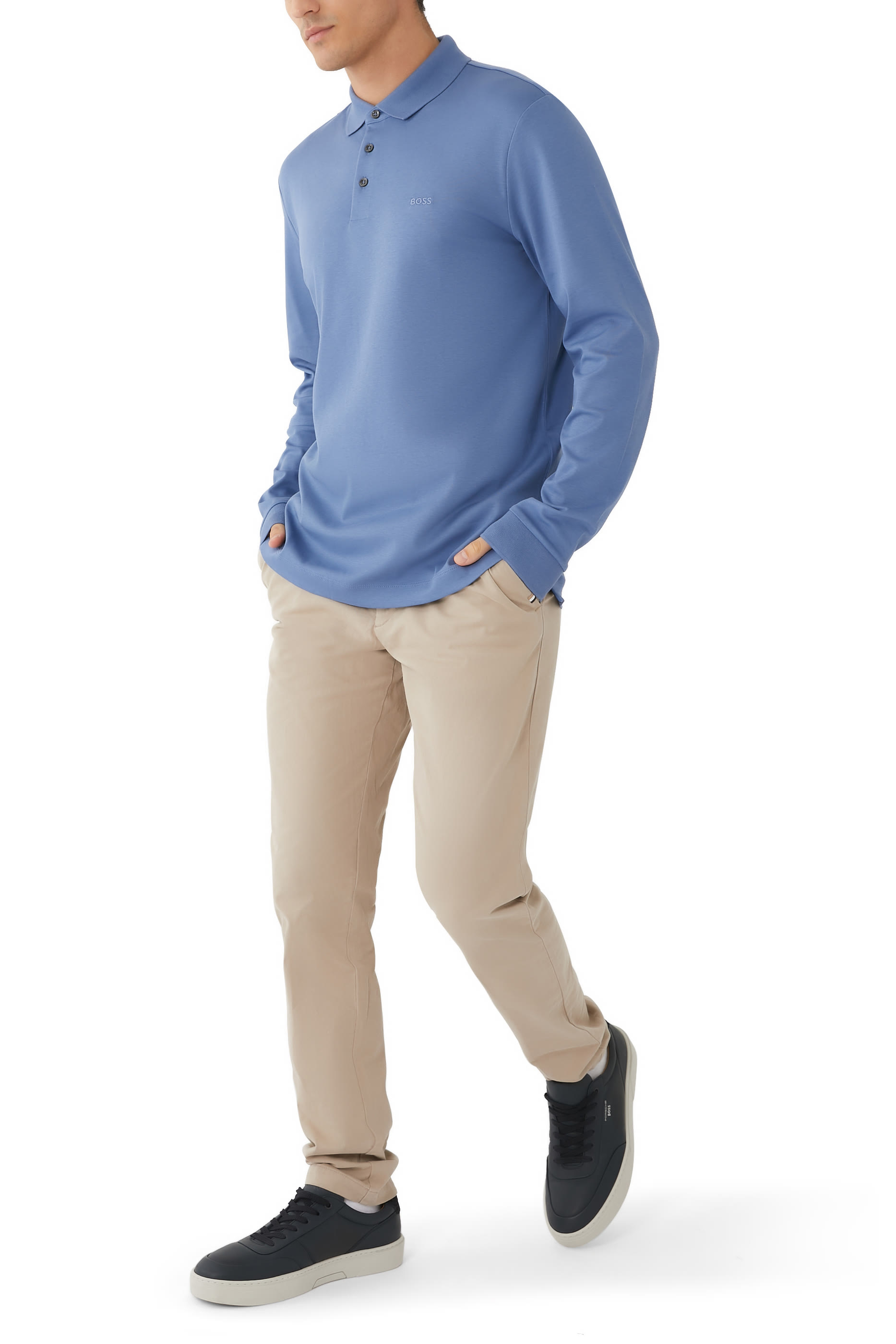 Embroidered Logo Long Sleeve Polo Shirt