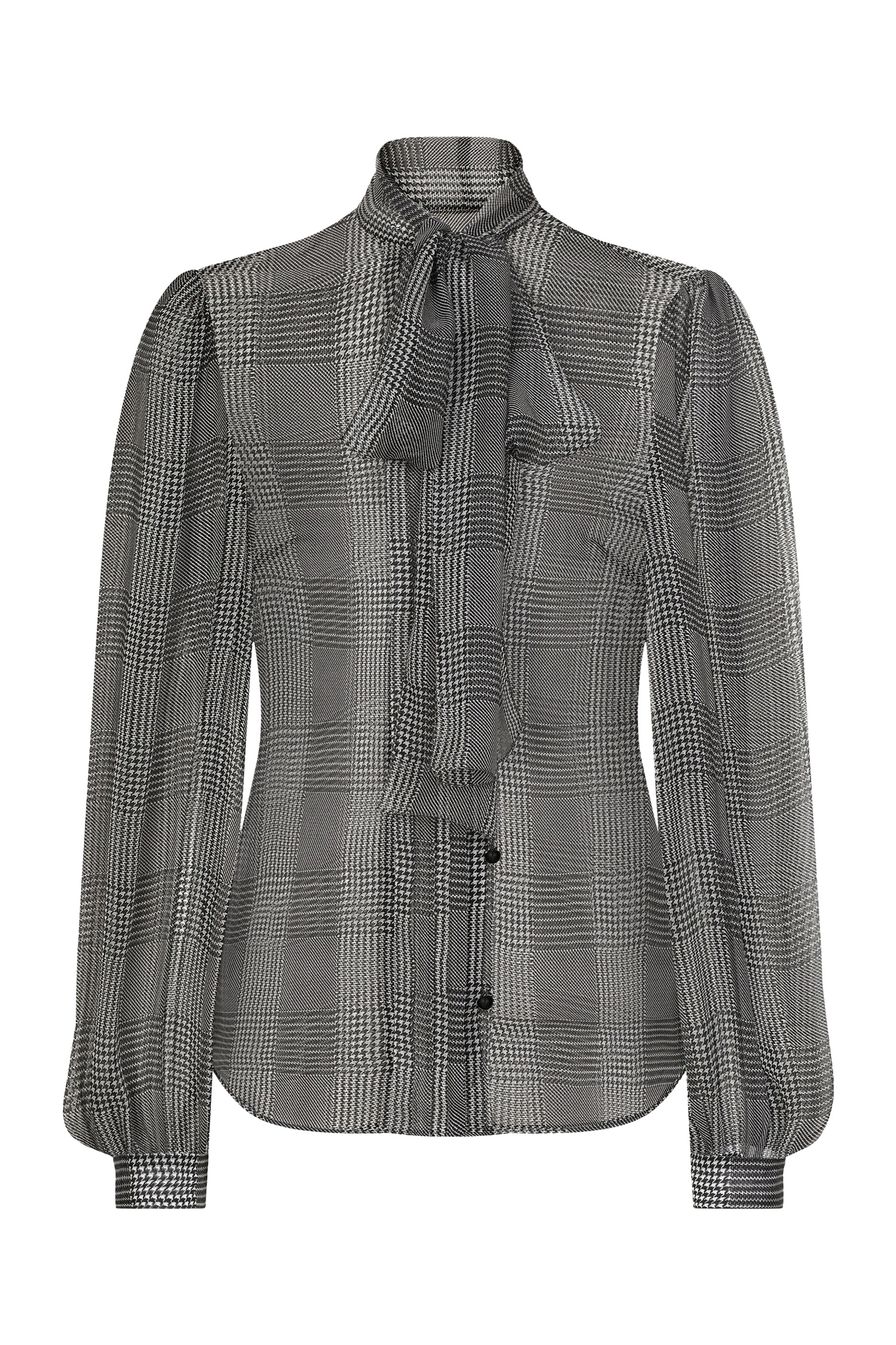 Silk Chiffon Shirt with Glen Plaid Print