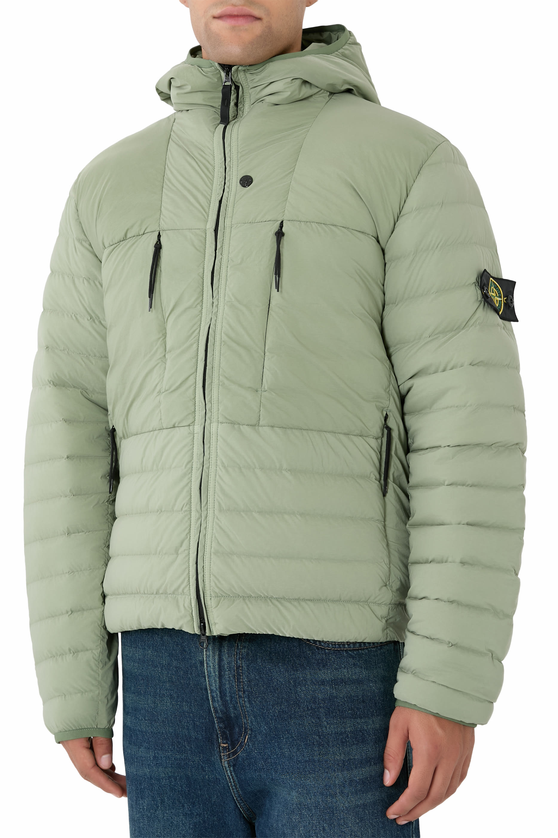  Hooded Jacket with Seamless Feather Tunnels & Anti-Drop