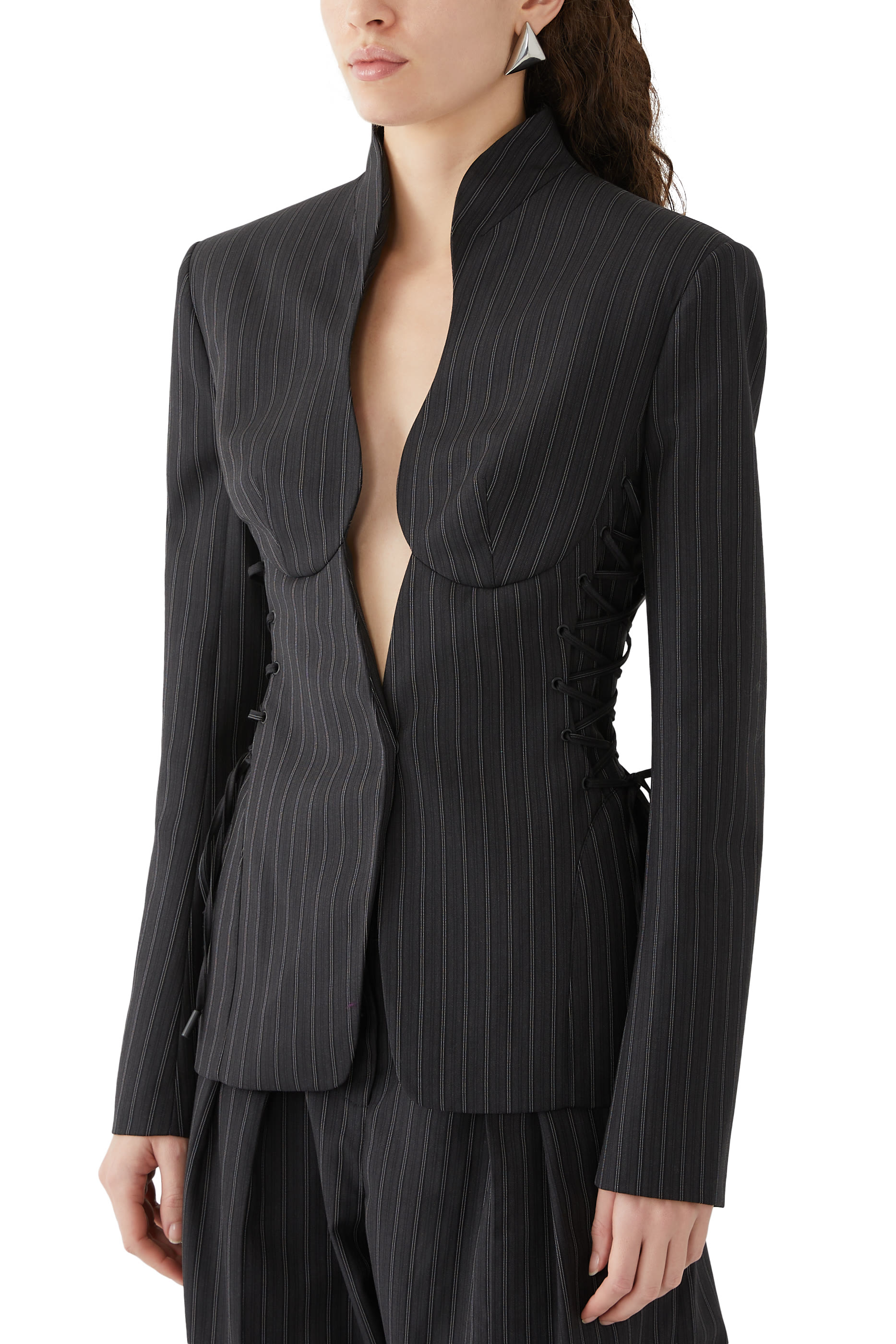 Pinstripe Sculptural Laced Jacket