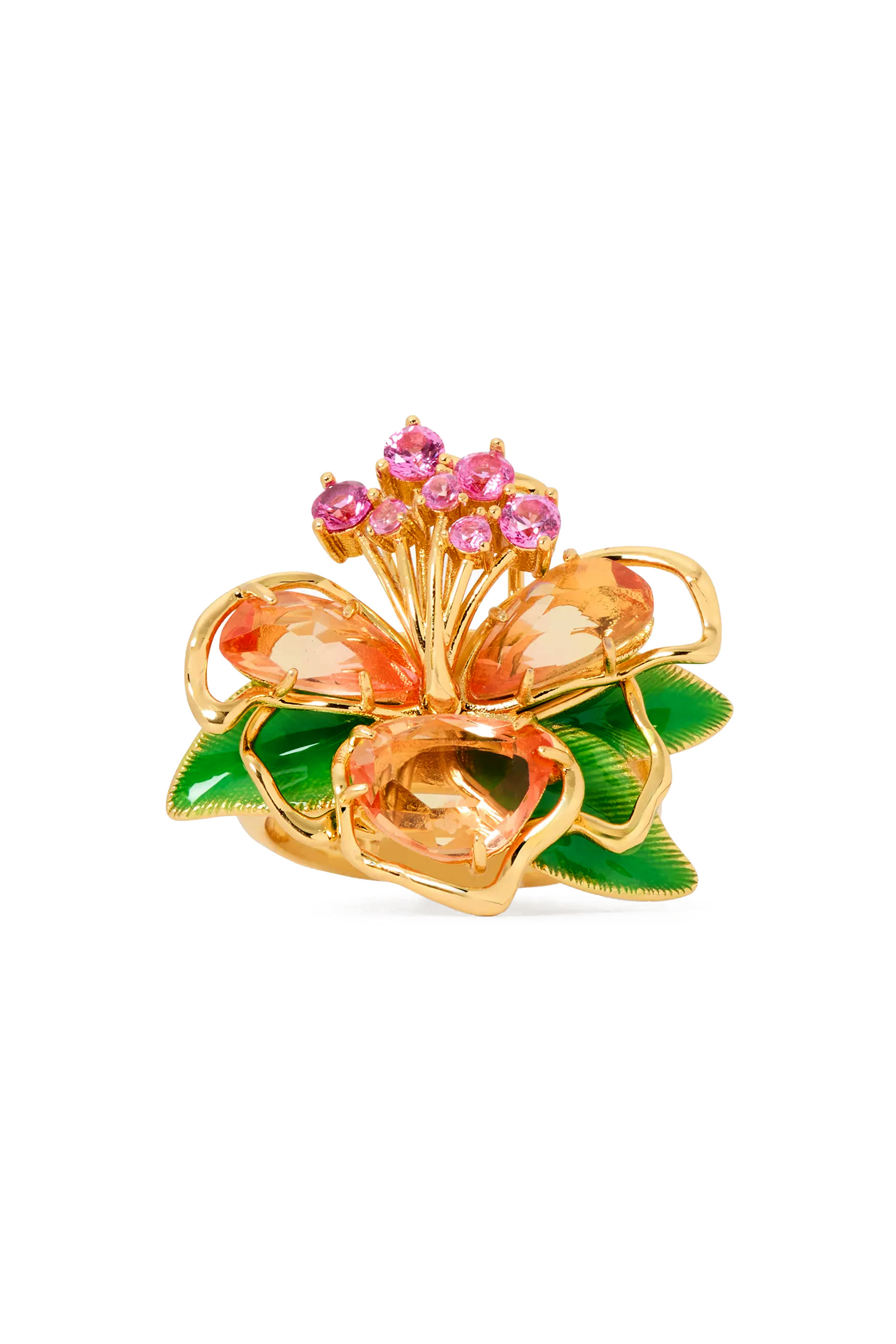 Paradise Flower Cocktail Ring, Plated Metal & Cubic Zirconia, Glass Stone, Enamel