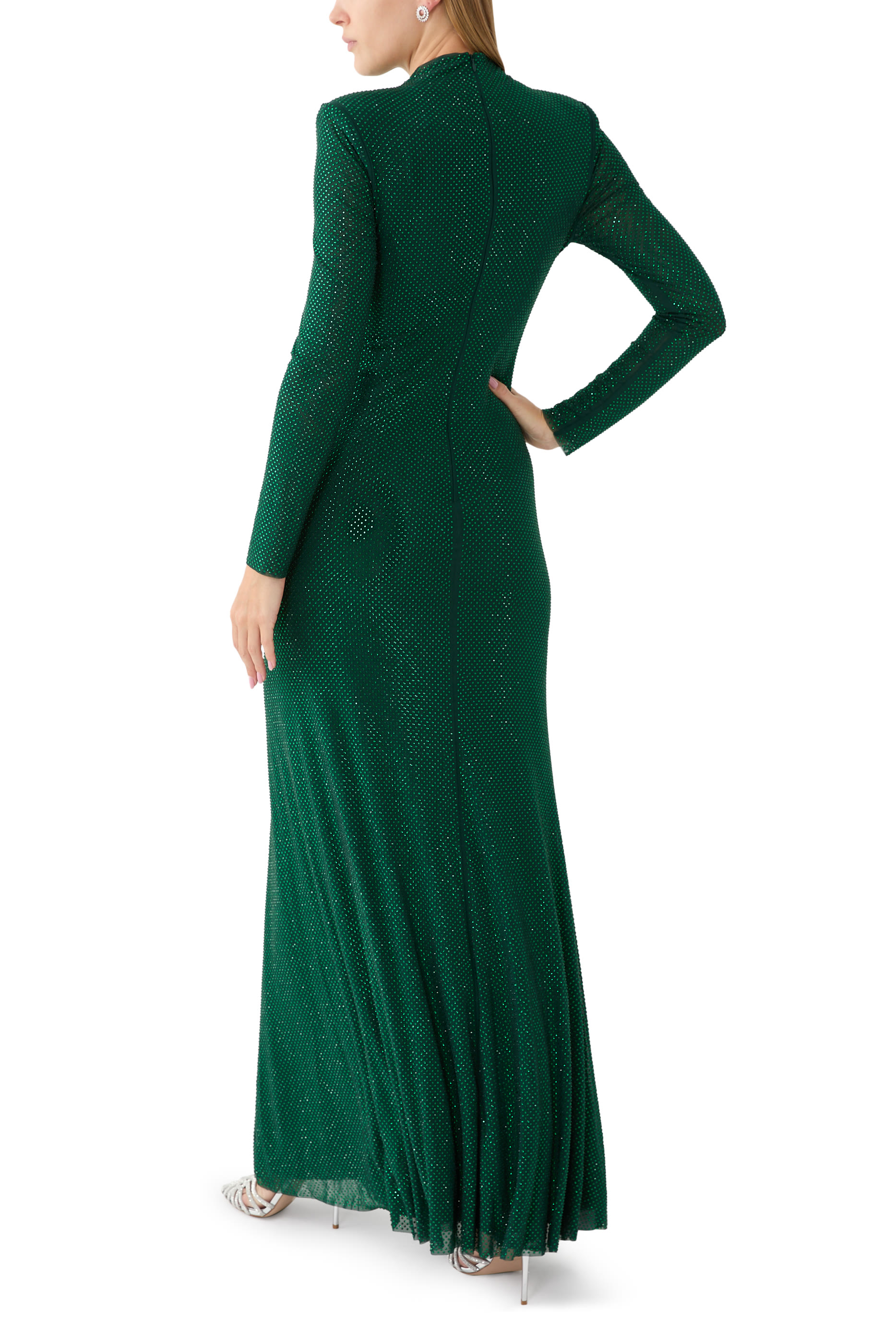 Rhinestone Mesh Cut Out Maxi Dress