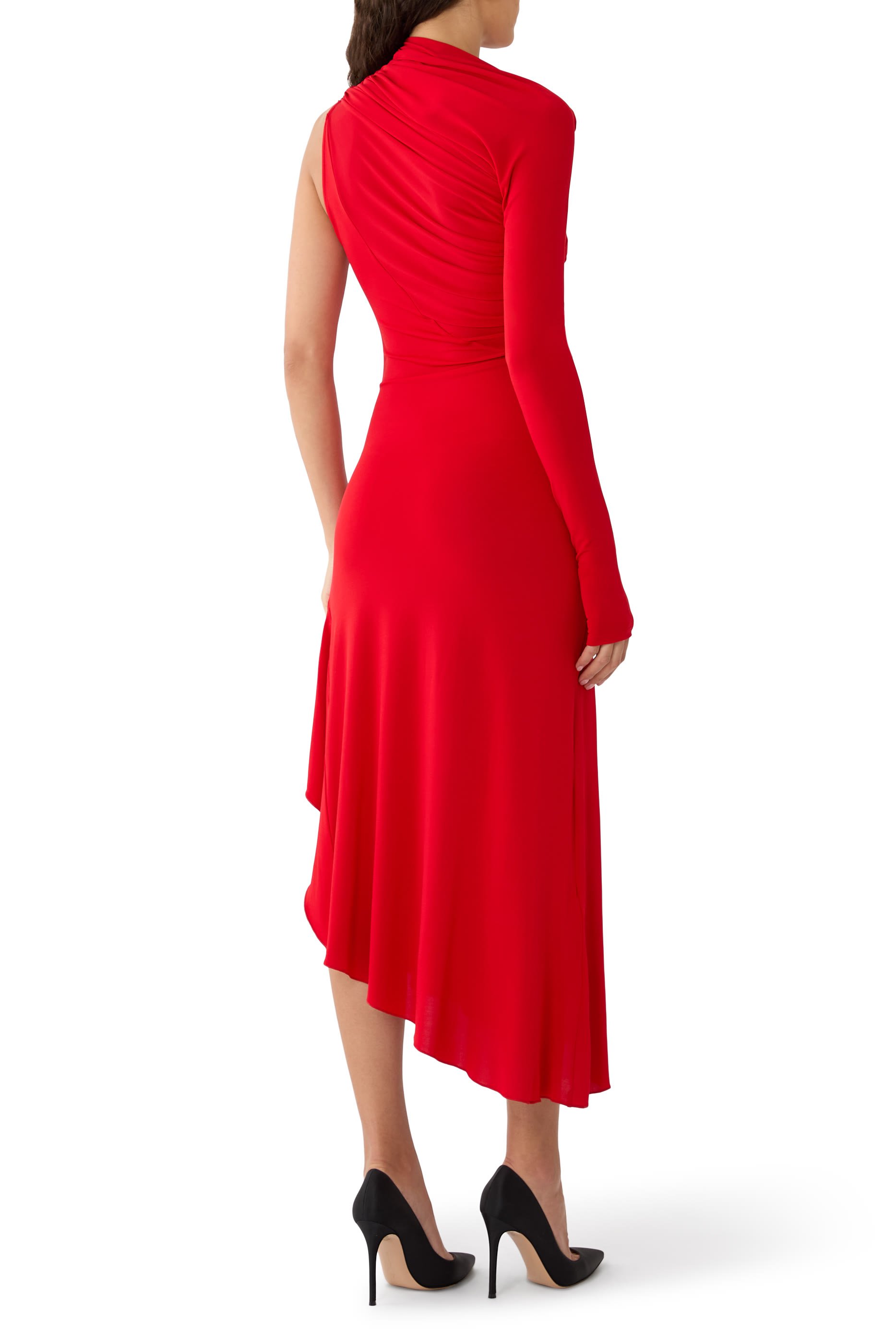 Asymmetrical Crepe Jersey & Plumetis Long Dress