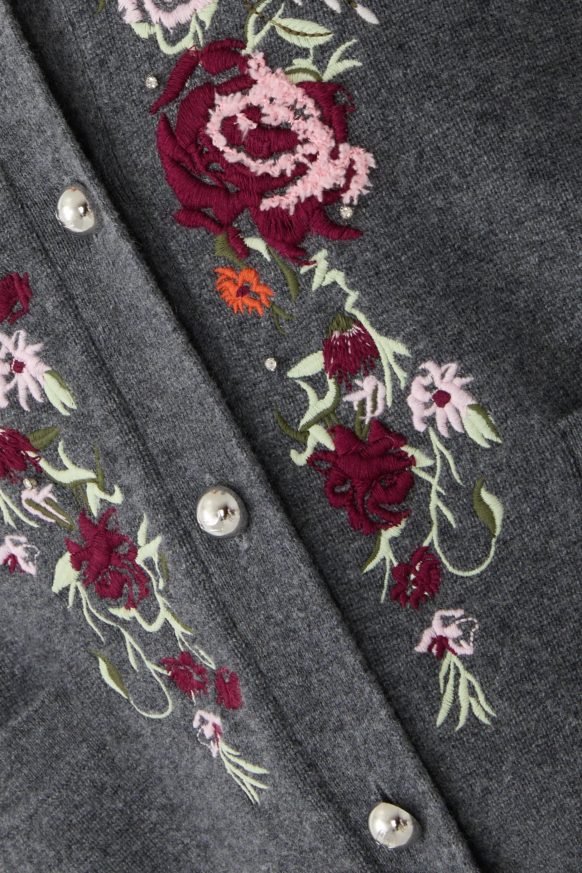 Floral-Embroidered Cardigan
