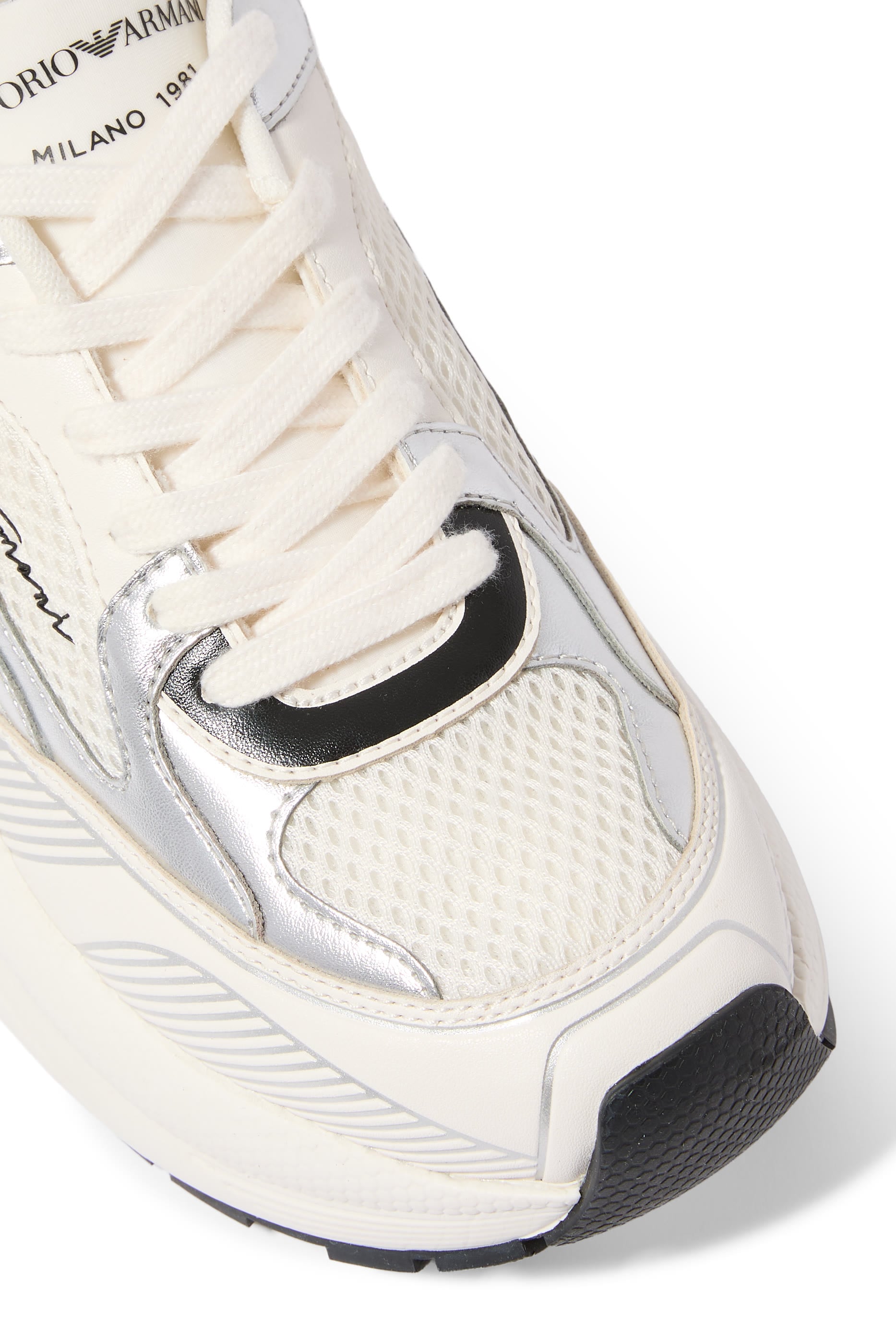  Logo Sneakers in Metallic Leather & Mesh