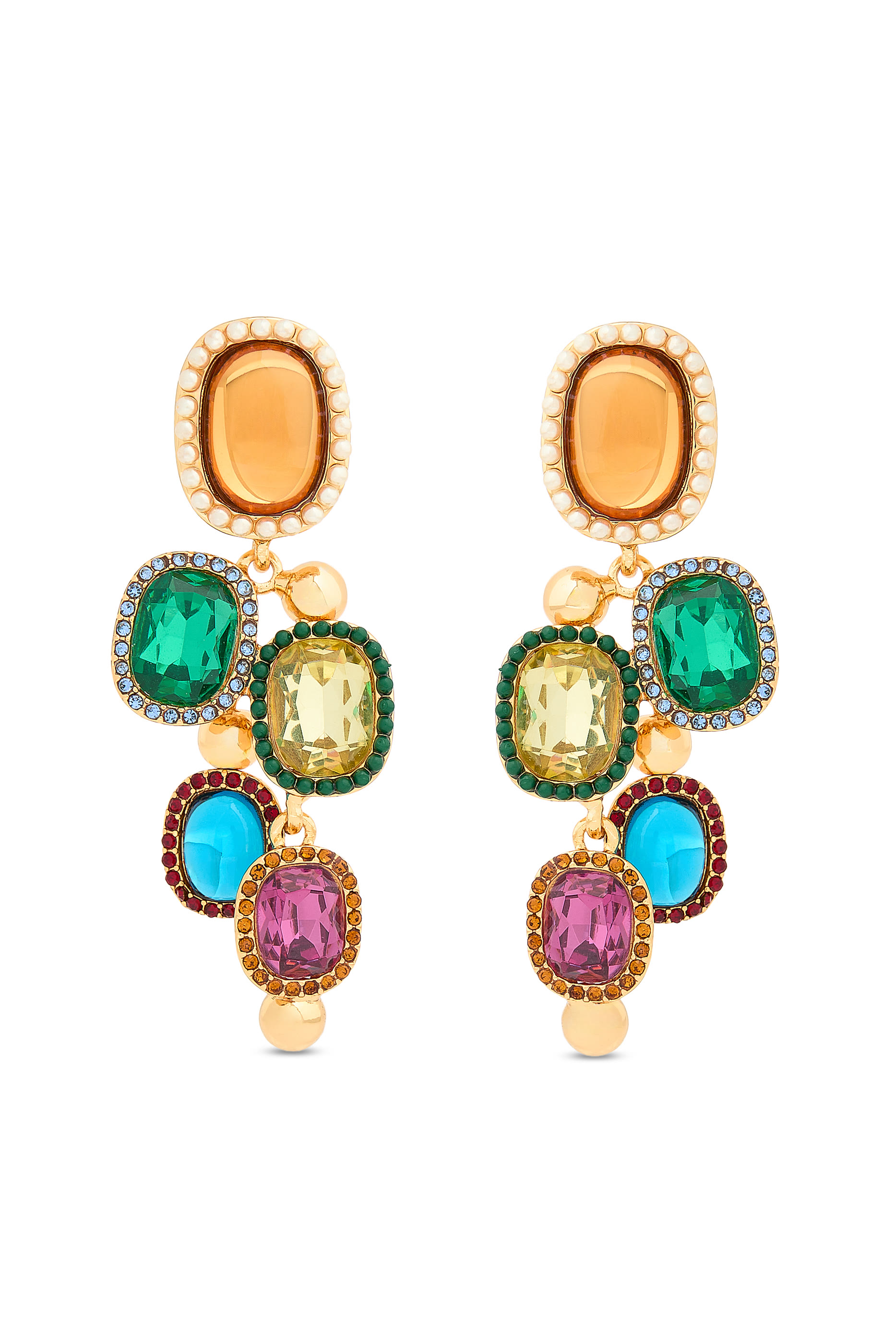 Sloane Earrings, Brass & Crystals