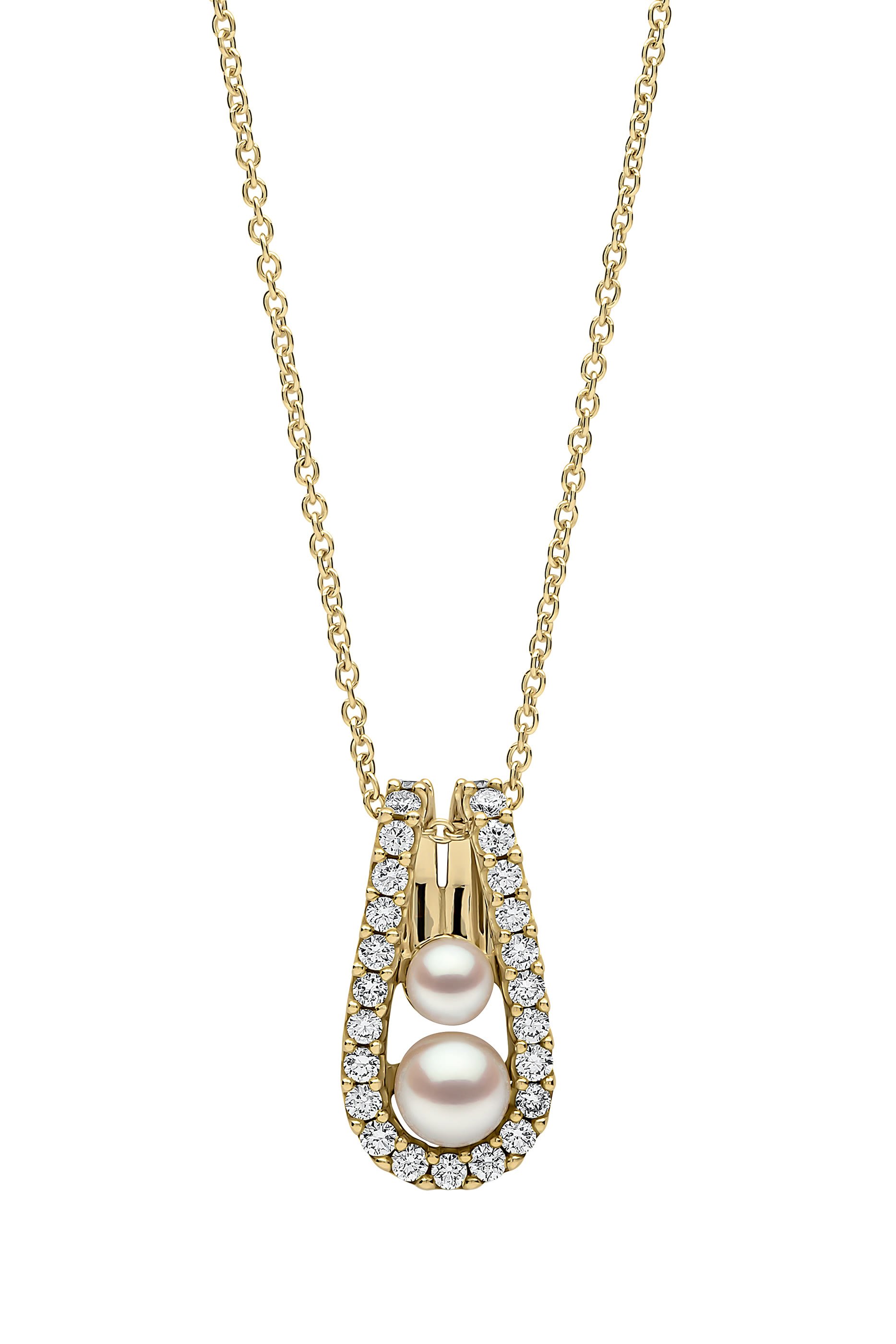 Sleek Pendant, 18k Gold, Diamonds & Pearls