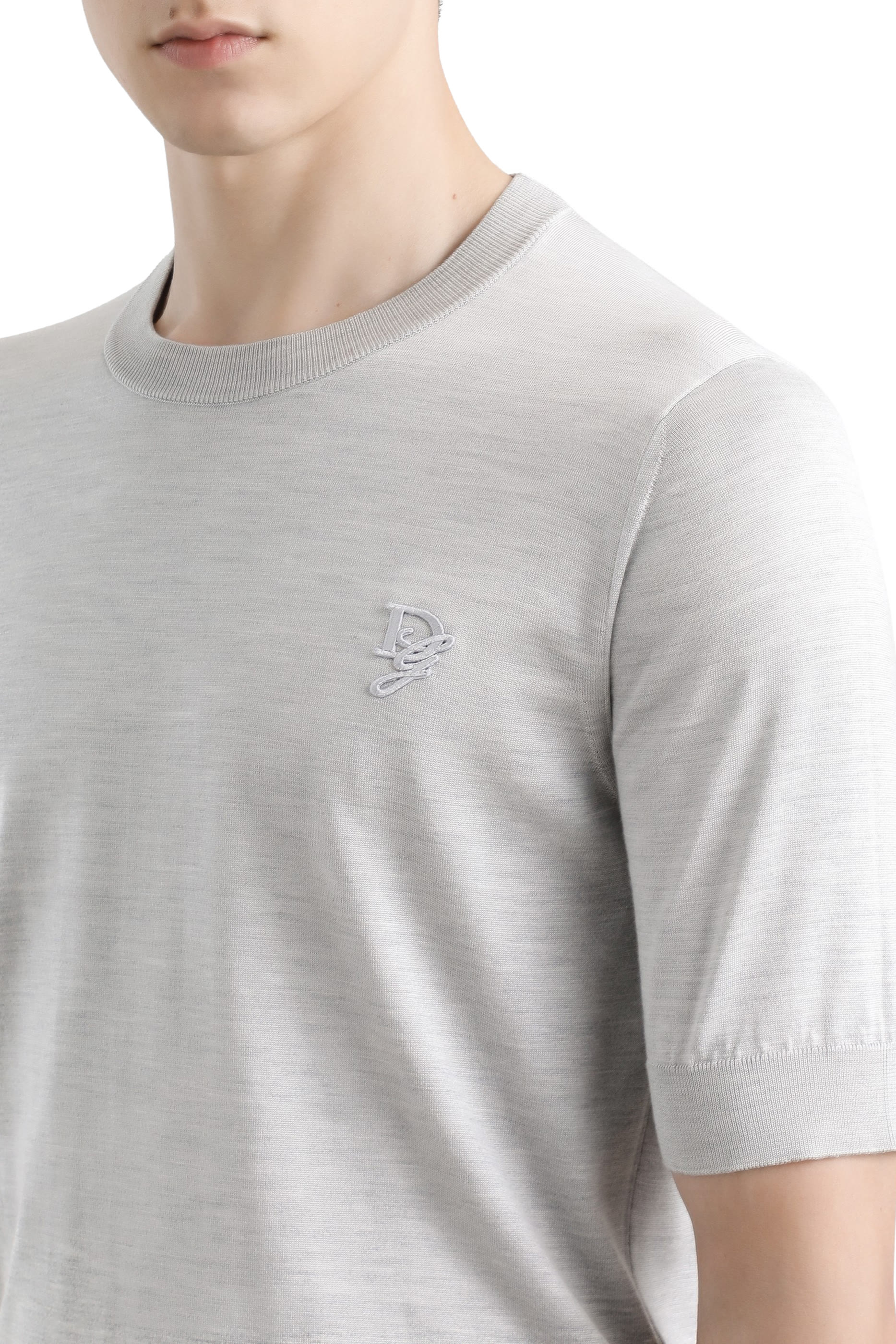 Silk Round-Neck Sweater with DG Embroidery