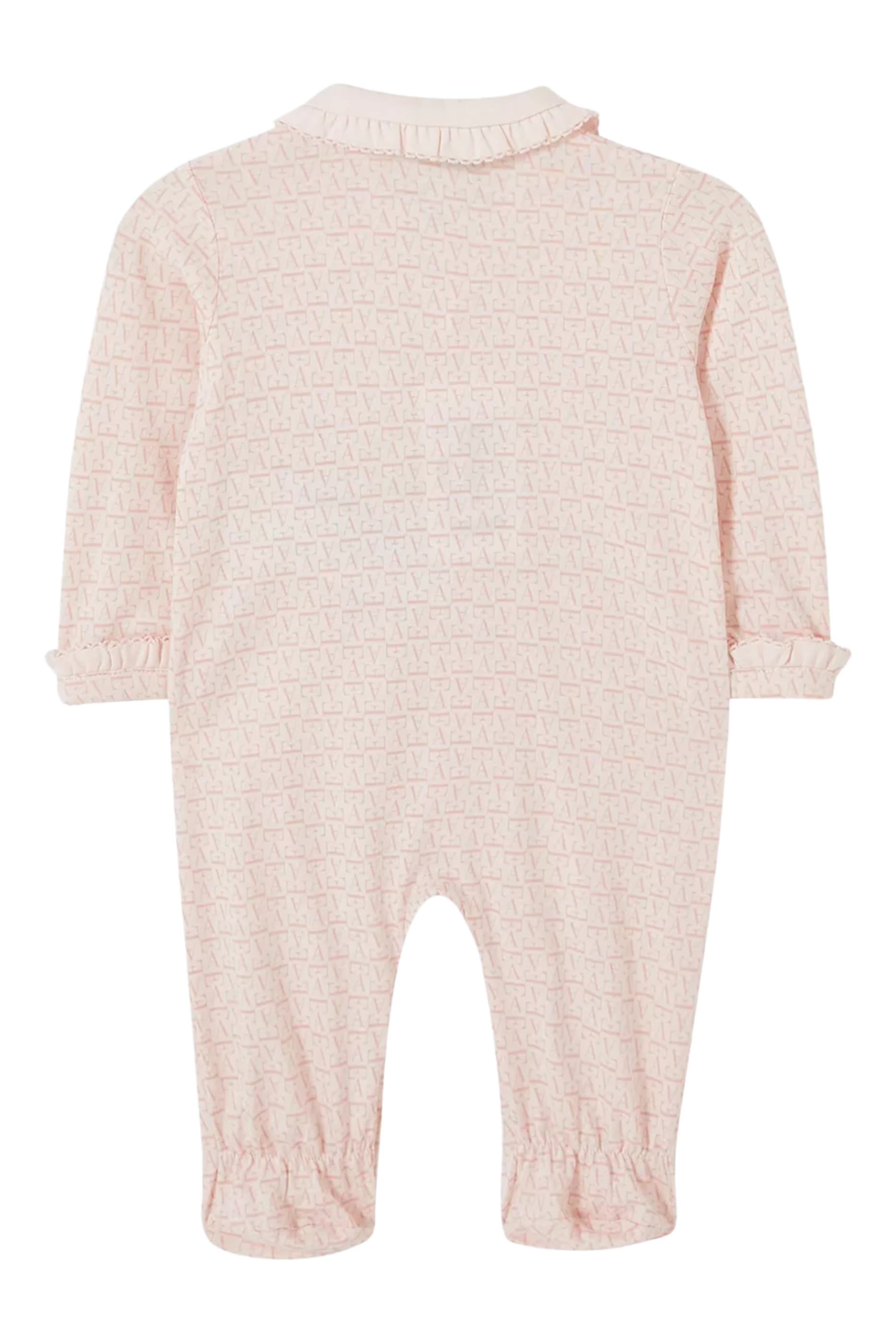Kids Cotton Jersey Jumpsuit with Logo Pattern & Ruffled Collar