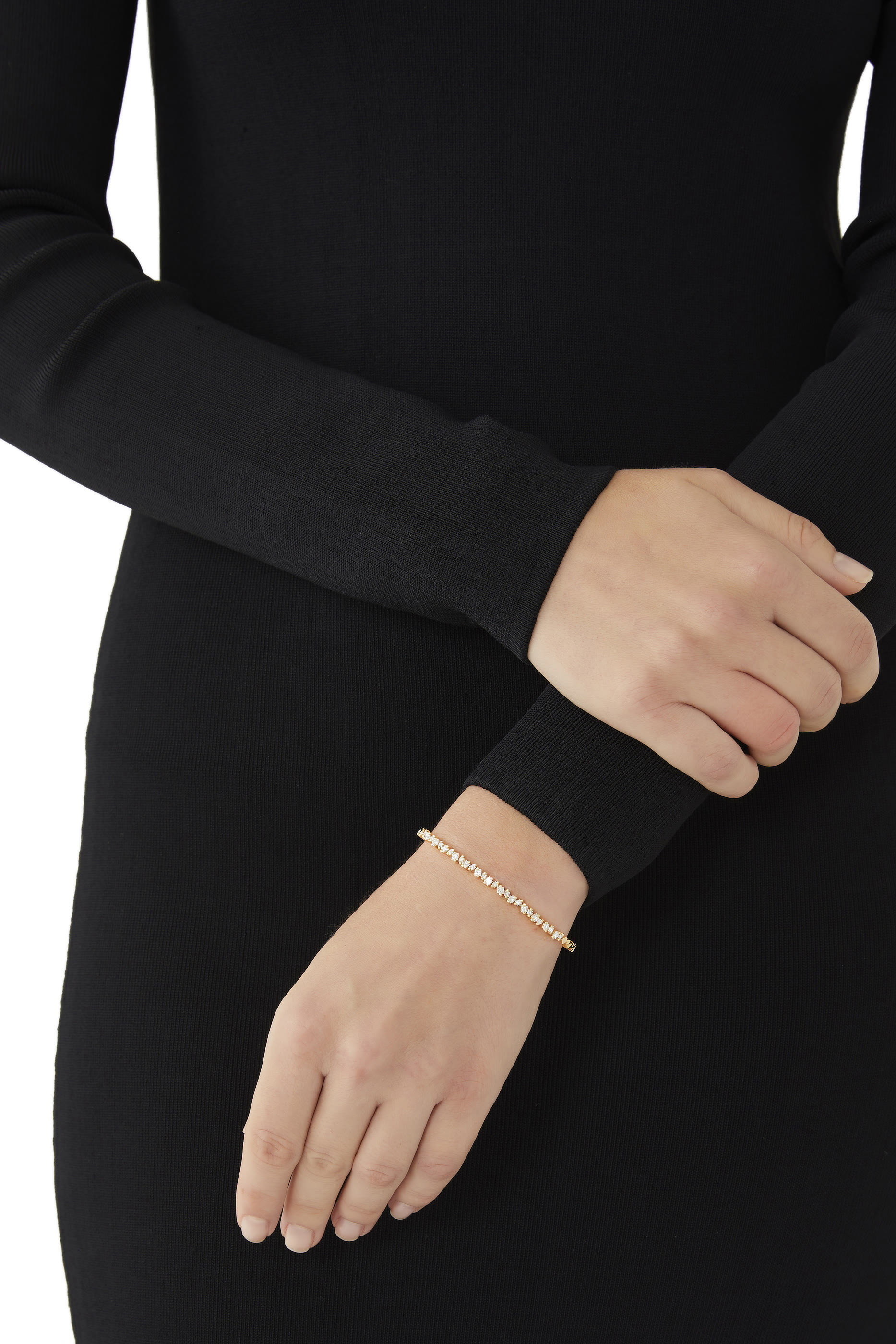 Uneven Thin Bangle, 18K Yellow Gold & Diamond