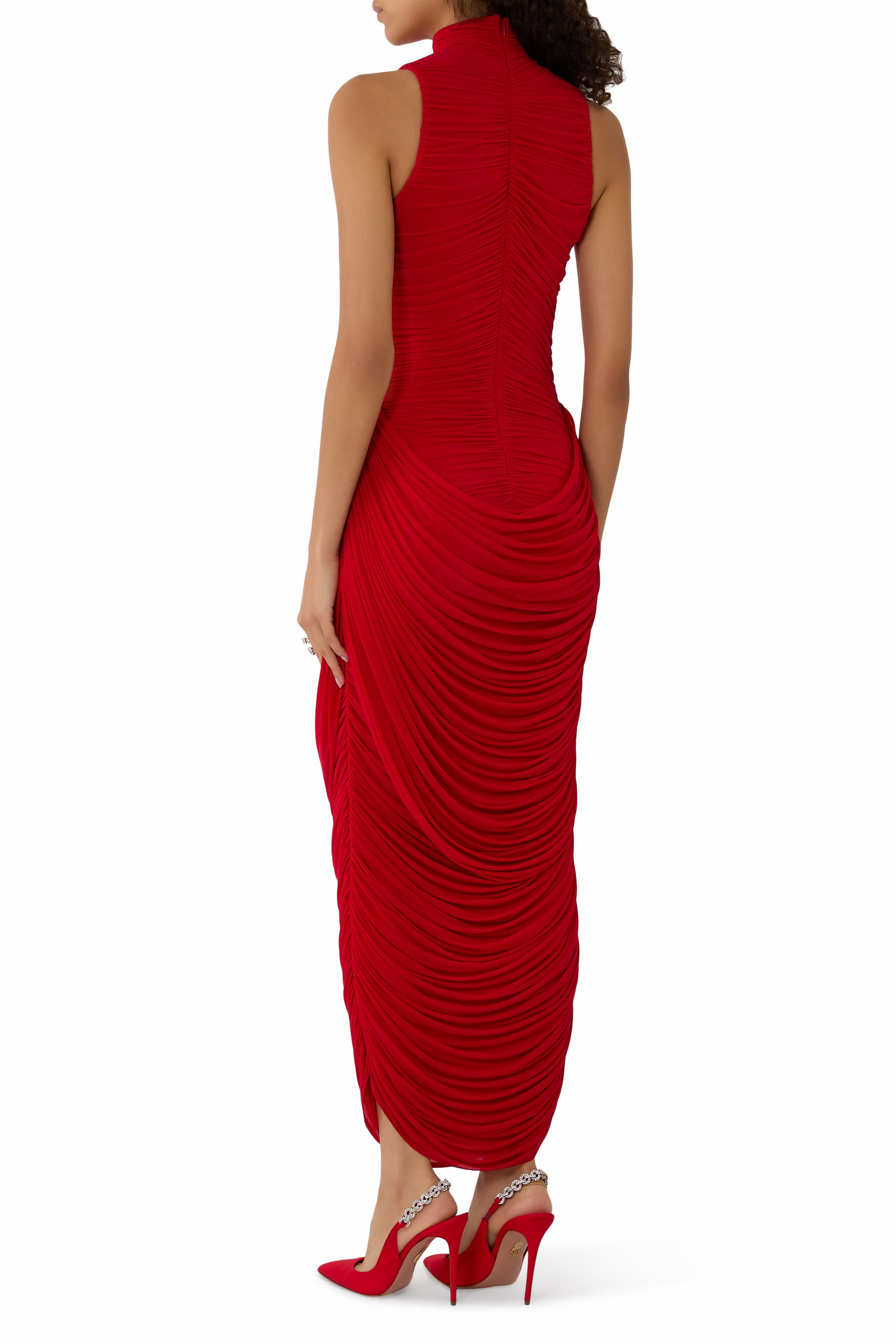 High-Neck Draped Maxi Dress