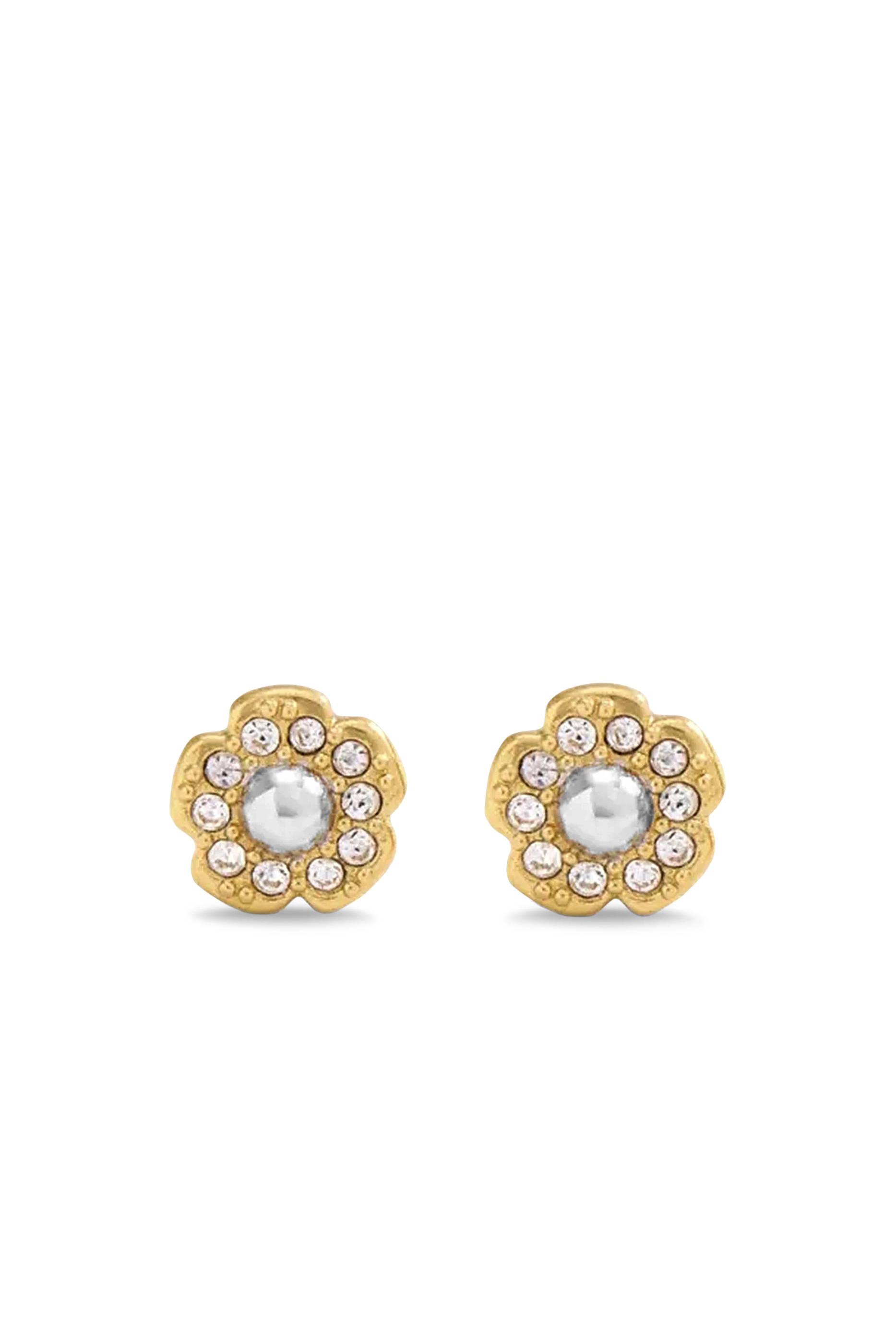 Pav&eacute; Tea Rose Stud Earrings, Plated Brass & Glass, Cubic Zirconia, Titanium Post