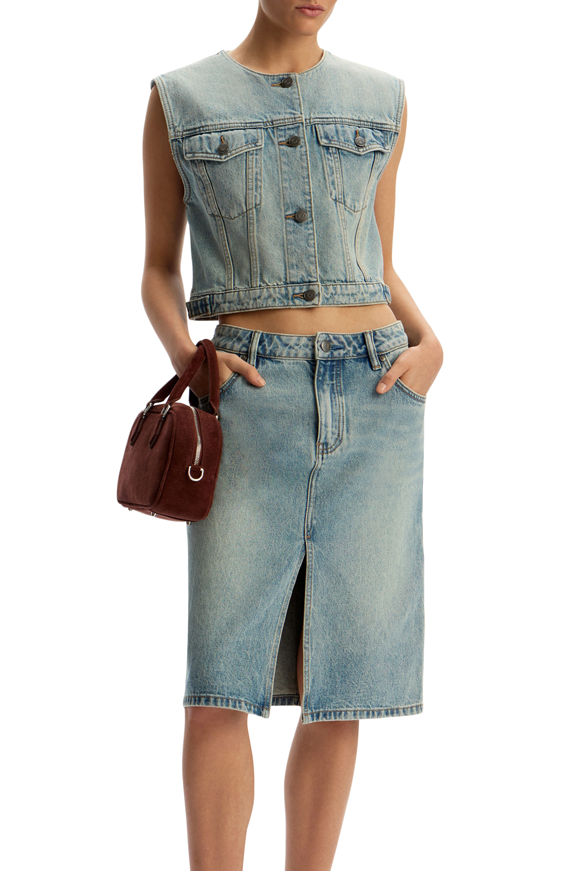 Front Slit Denim Skirt