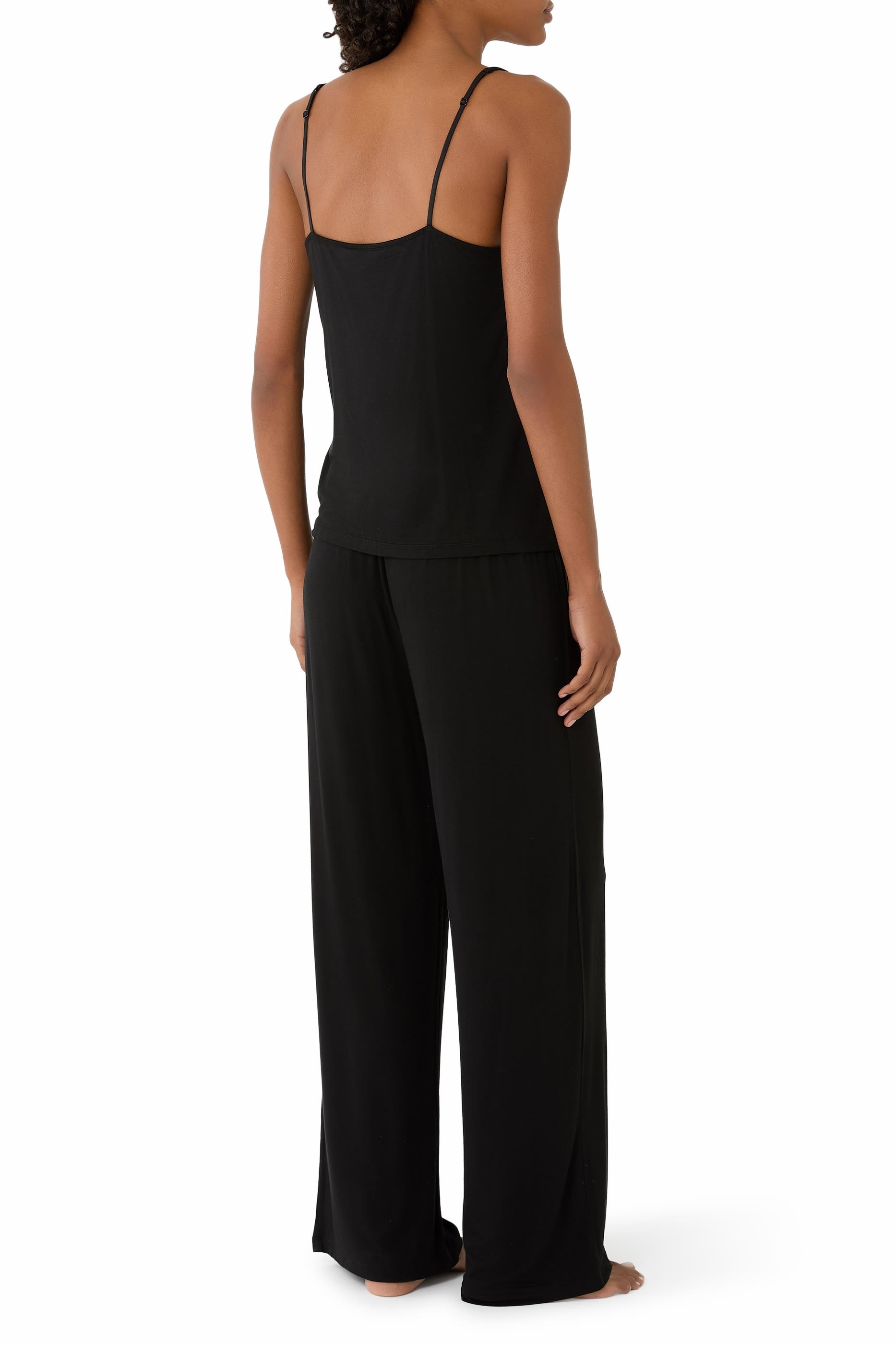  Jersey Chiffon Detail V-Neck Pajama Set 