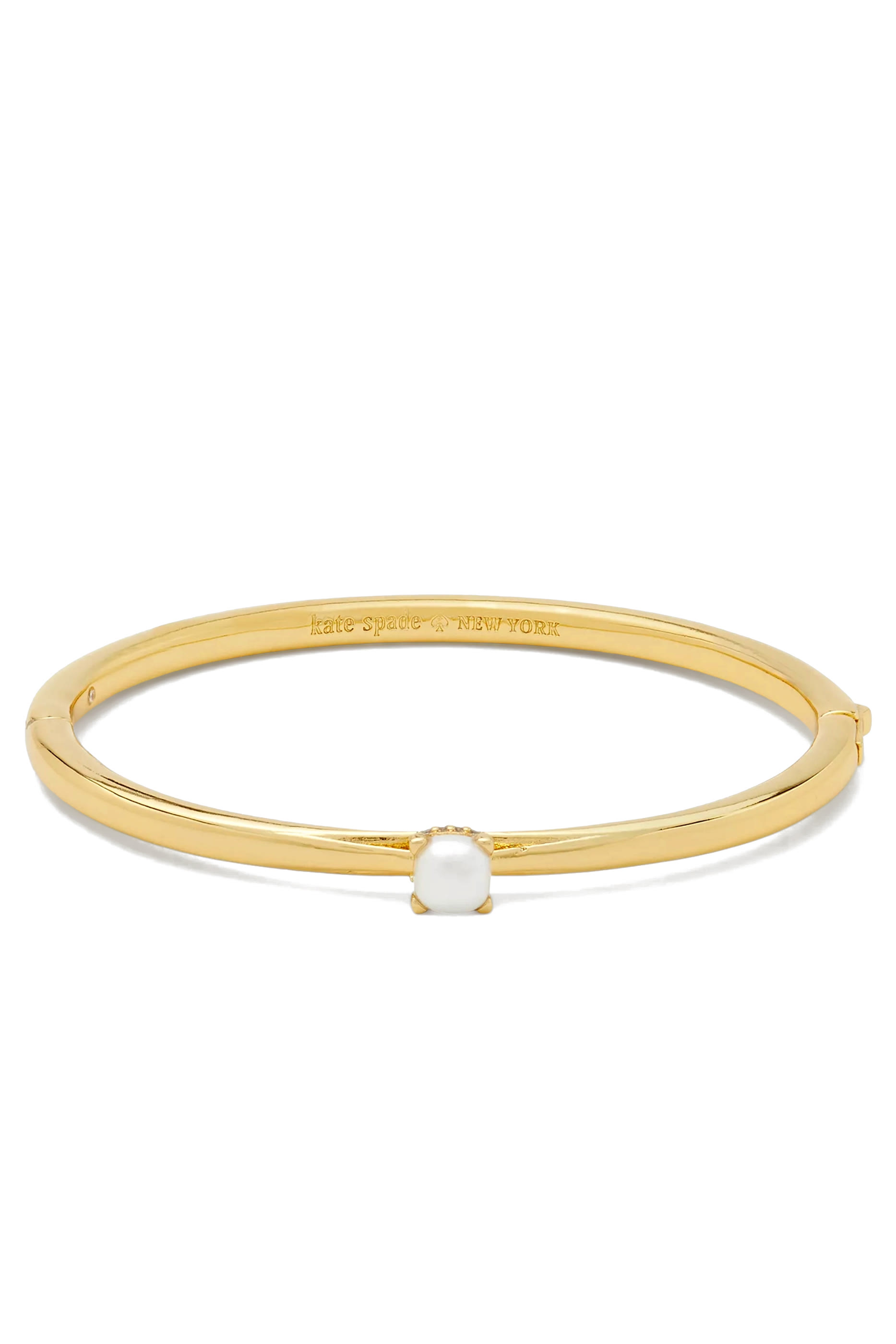 Little Luxuries Hinged Bangle, Plated Metal & Cubic Zirconia, Glass Pearl