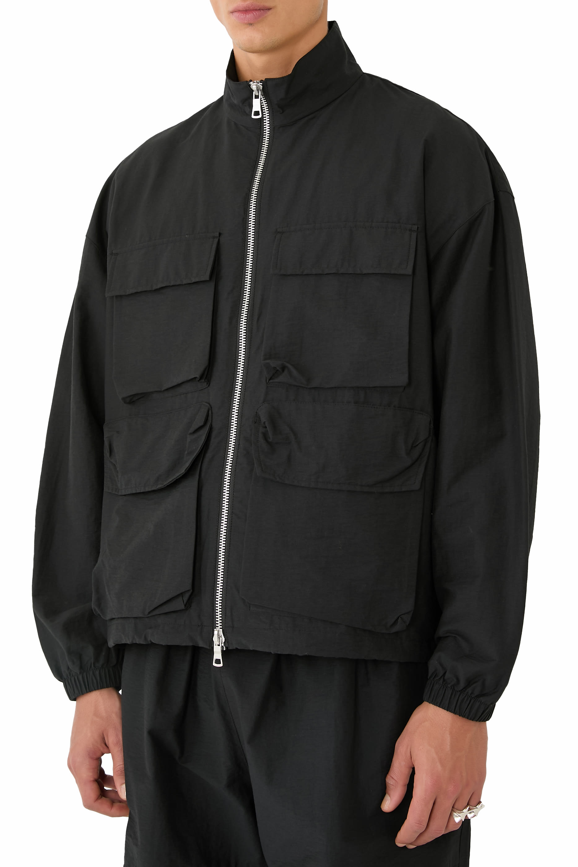 Washed Cotton Nylon Track Jacket
