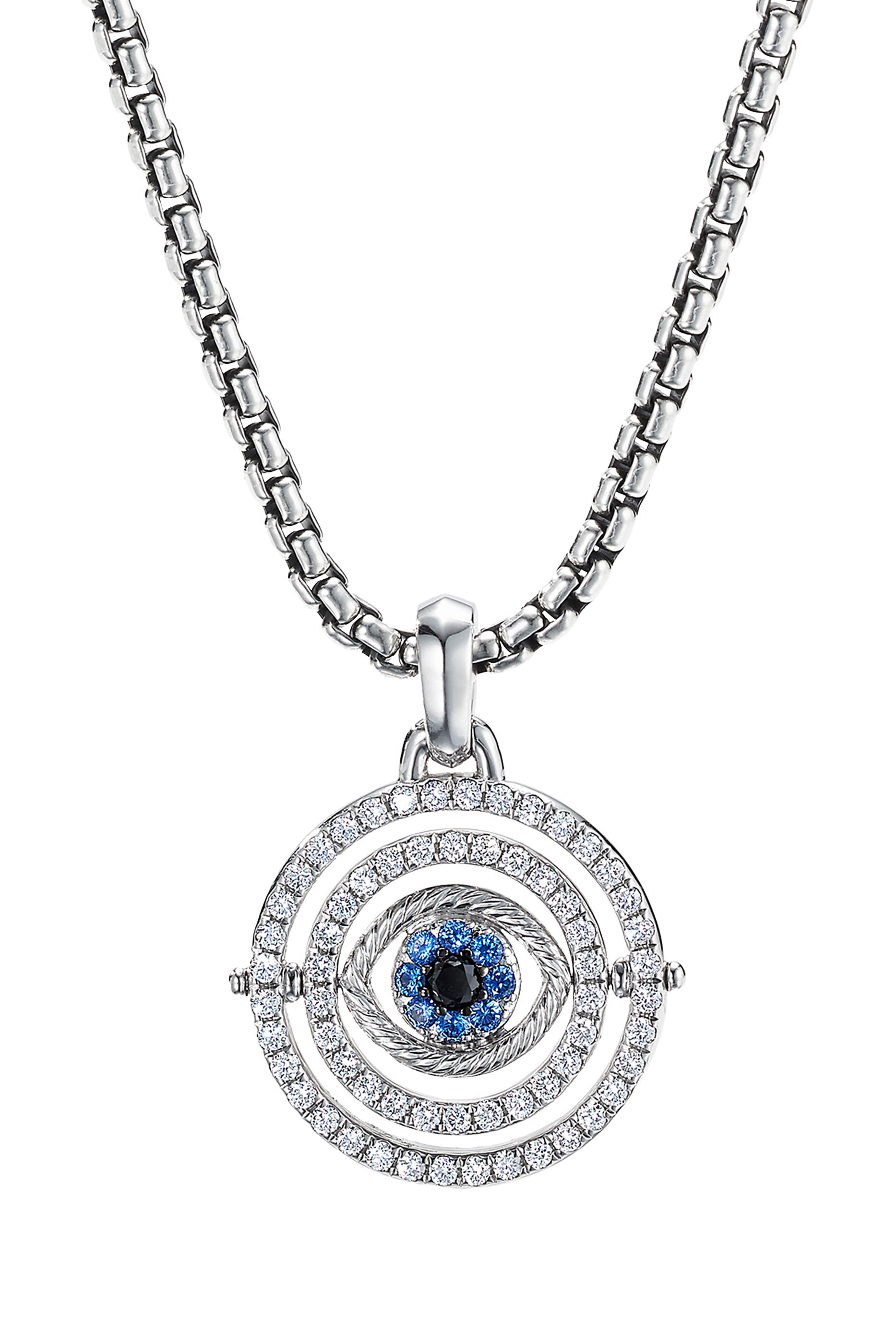 Evil Eye Mobile Amulet, 18K White Gold with Diamonds & Blue Sapphire