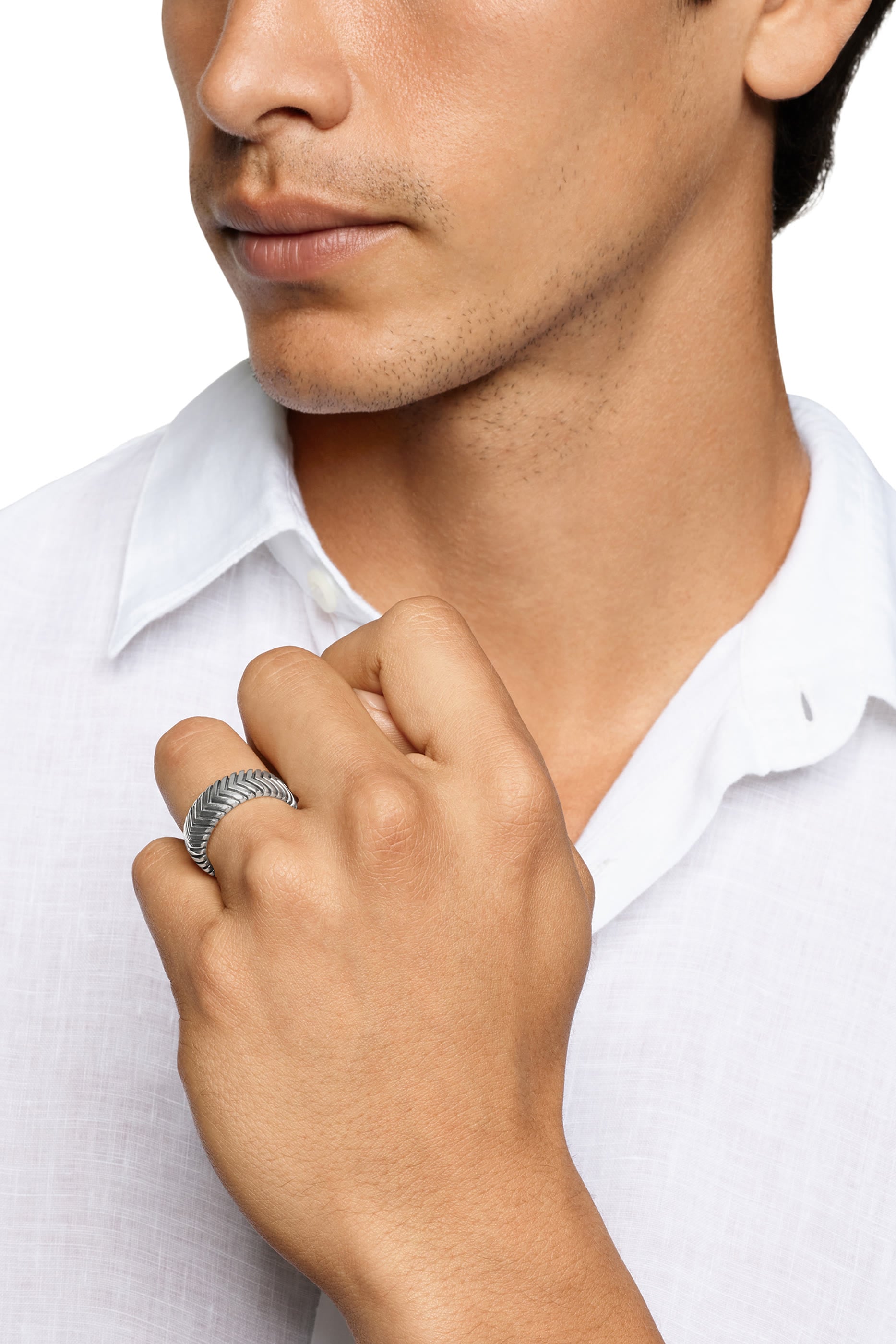 Chevron Band Ring, Sterling Silver & Diamonds