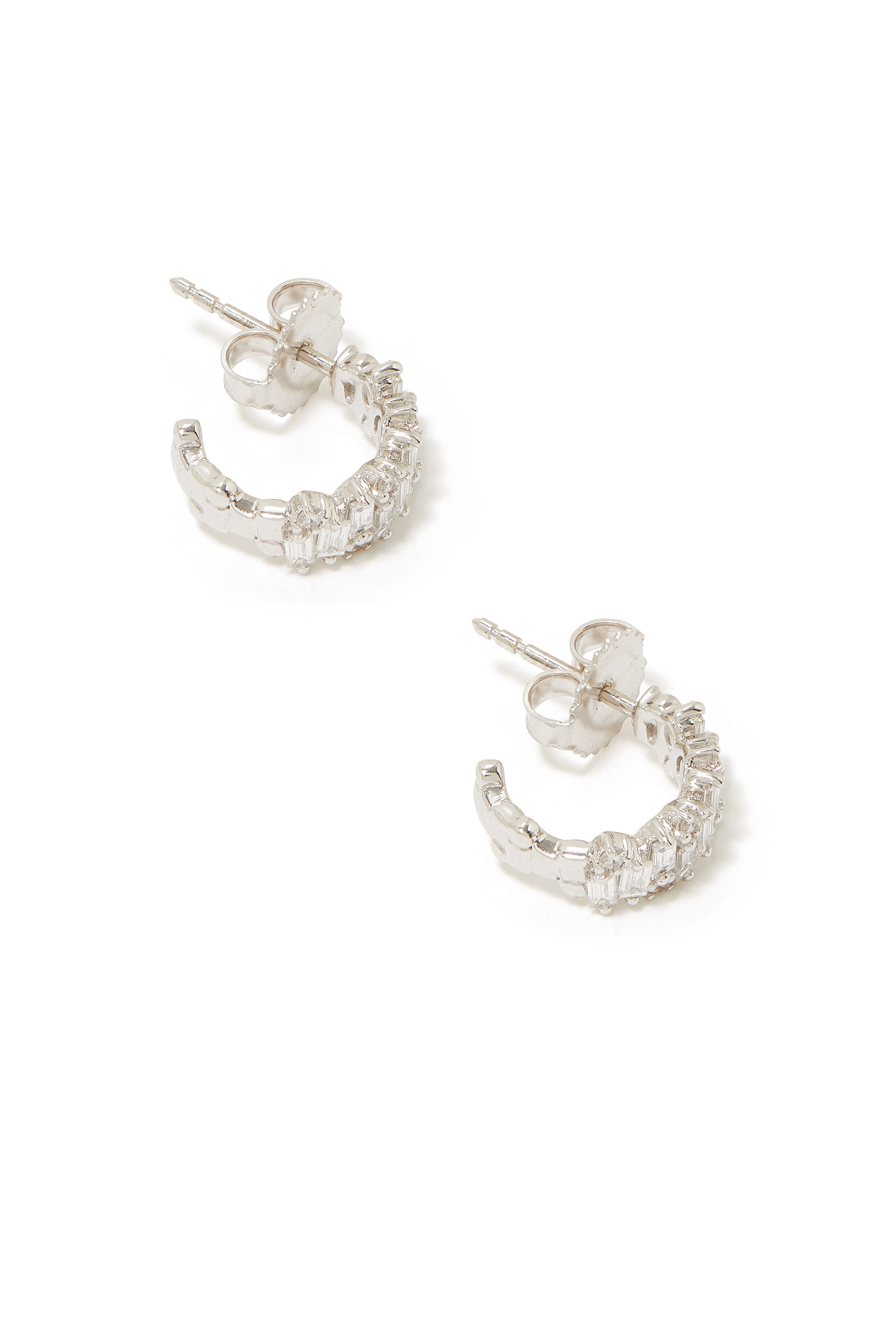Fireworks Baguette Hoop Earrings, 18k White Gold & Diamonds
