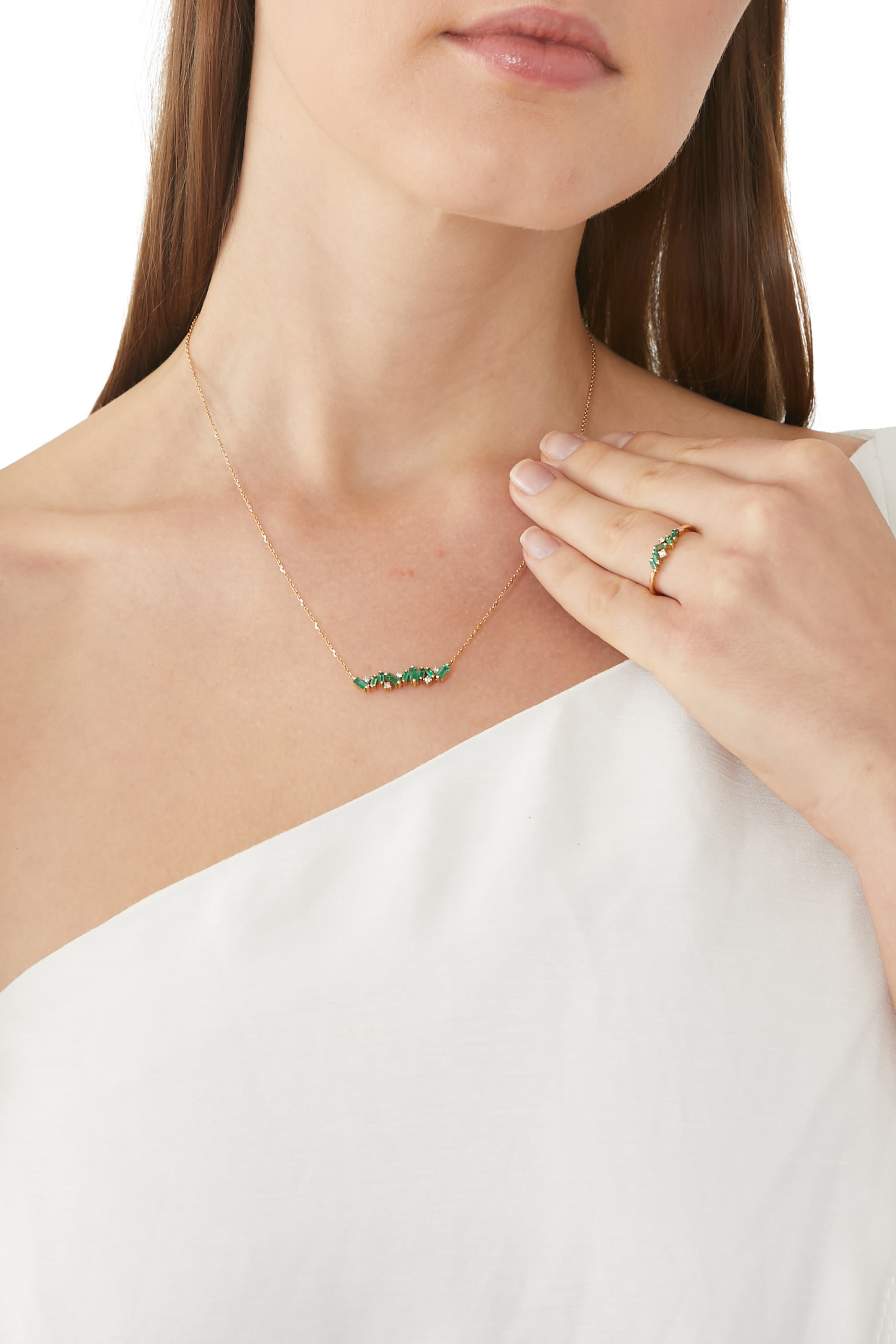 Emerald  Baguettes Sparkler Bar Necklace