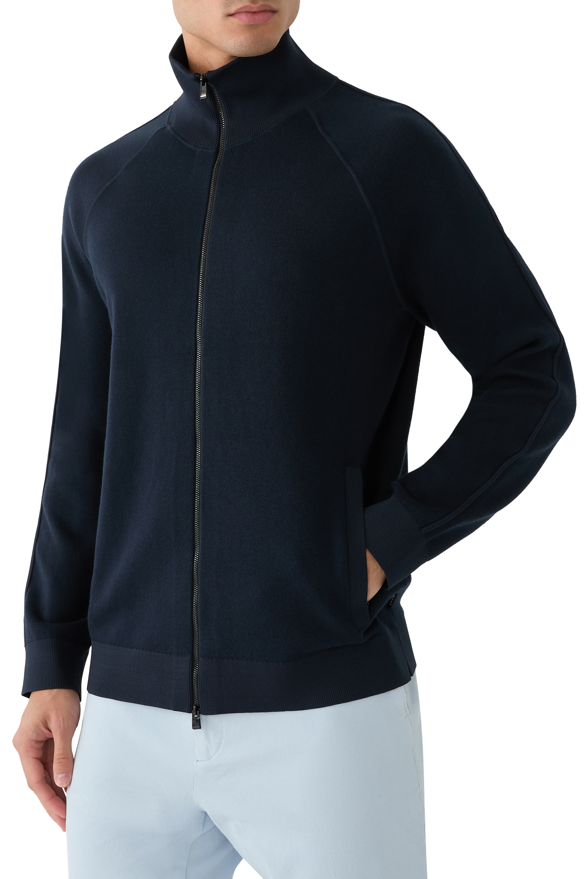Zip-Up Cardigan in Cotton and Virgin Wool