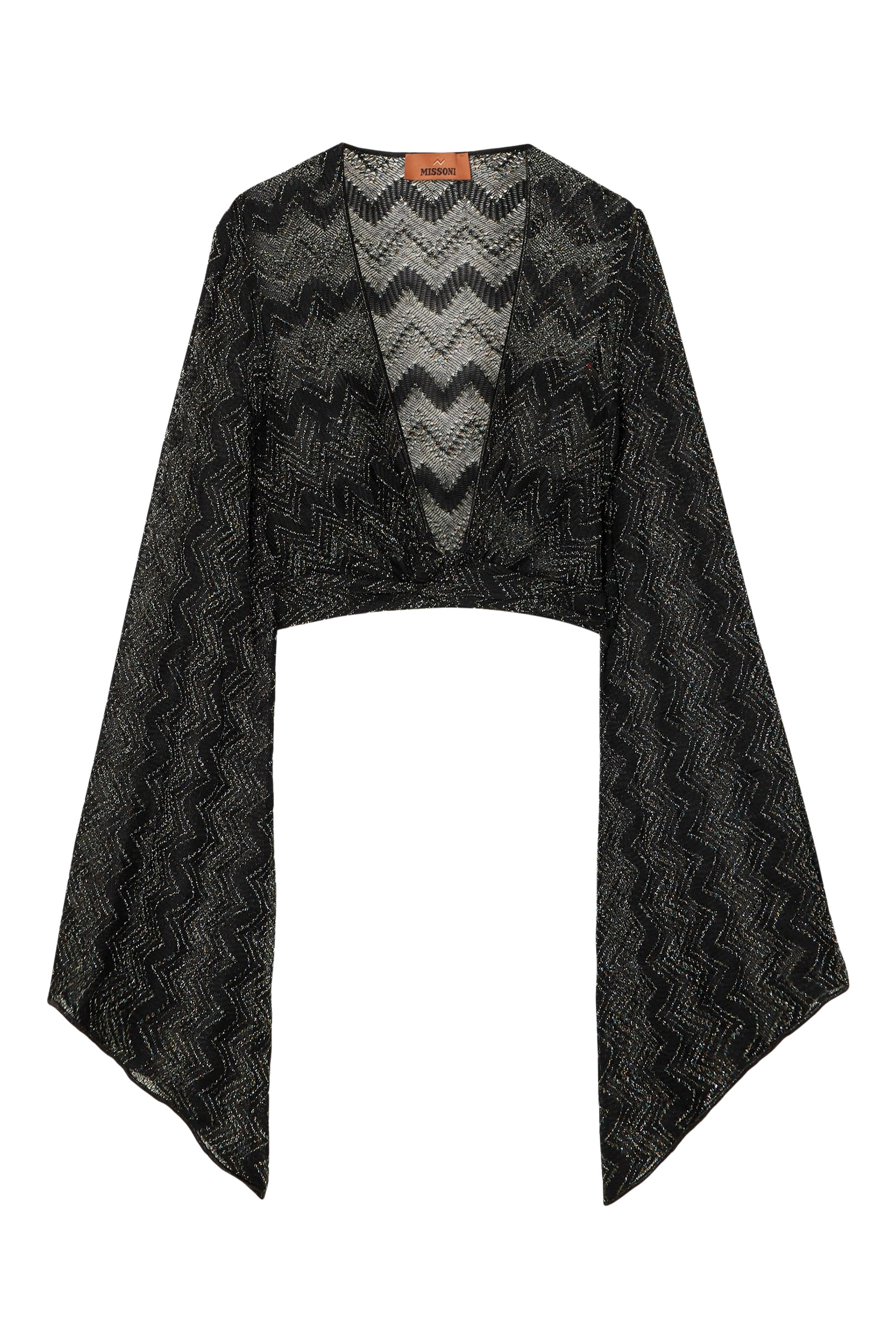 Mare Chevron Lace Raschel Long Sleeve Crop Top