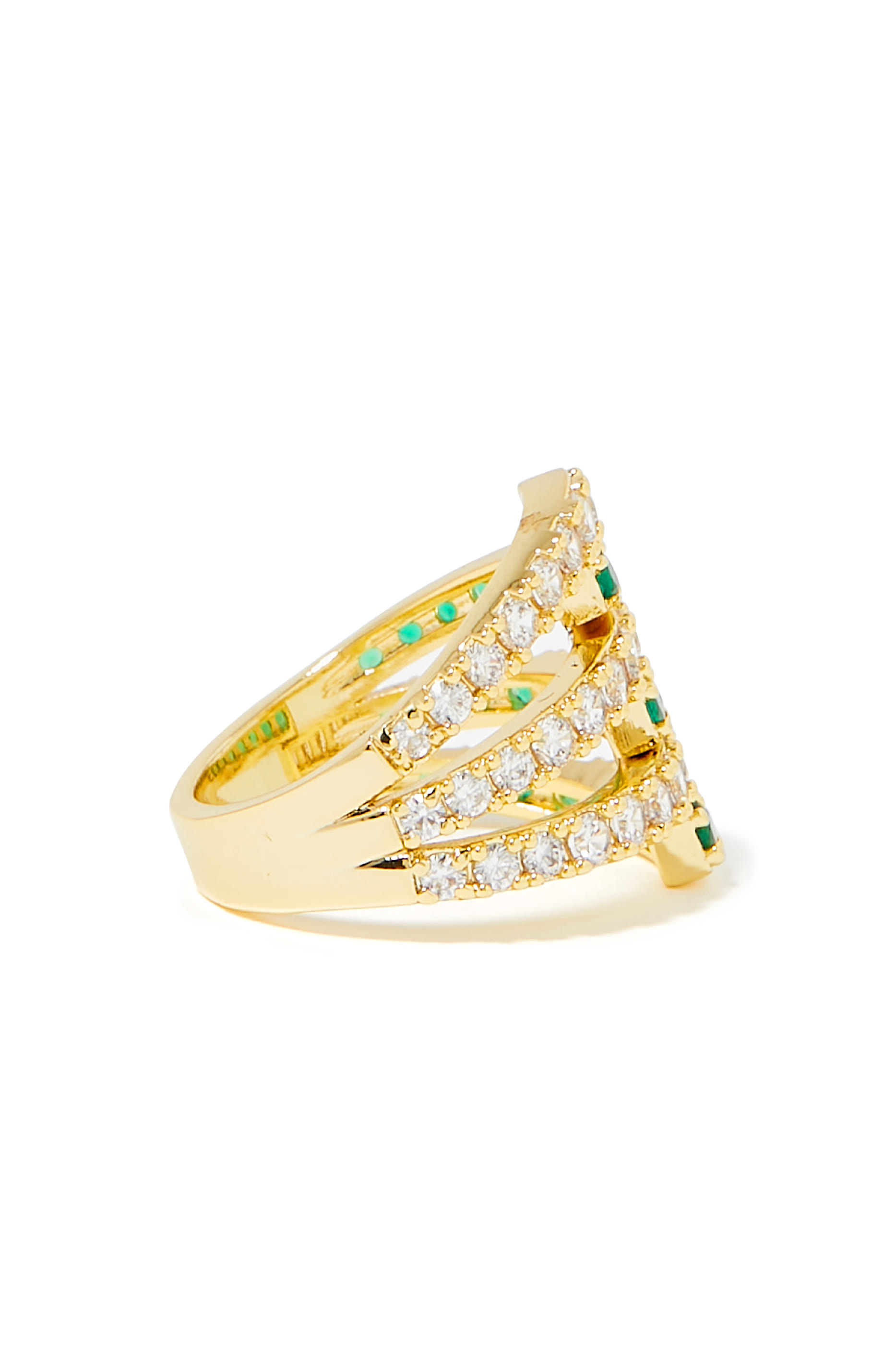 Claw Interlock Pave Ring,  Gold-Plated Brass & Cubic Zirconia