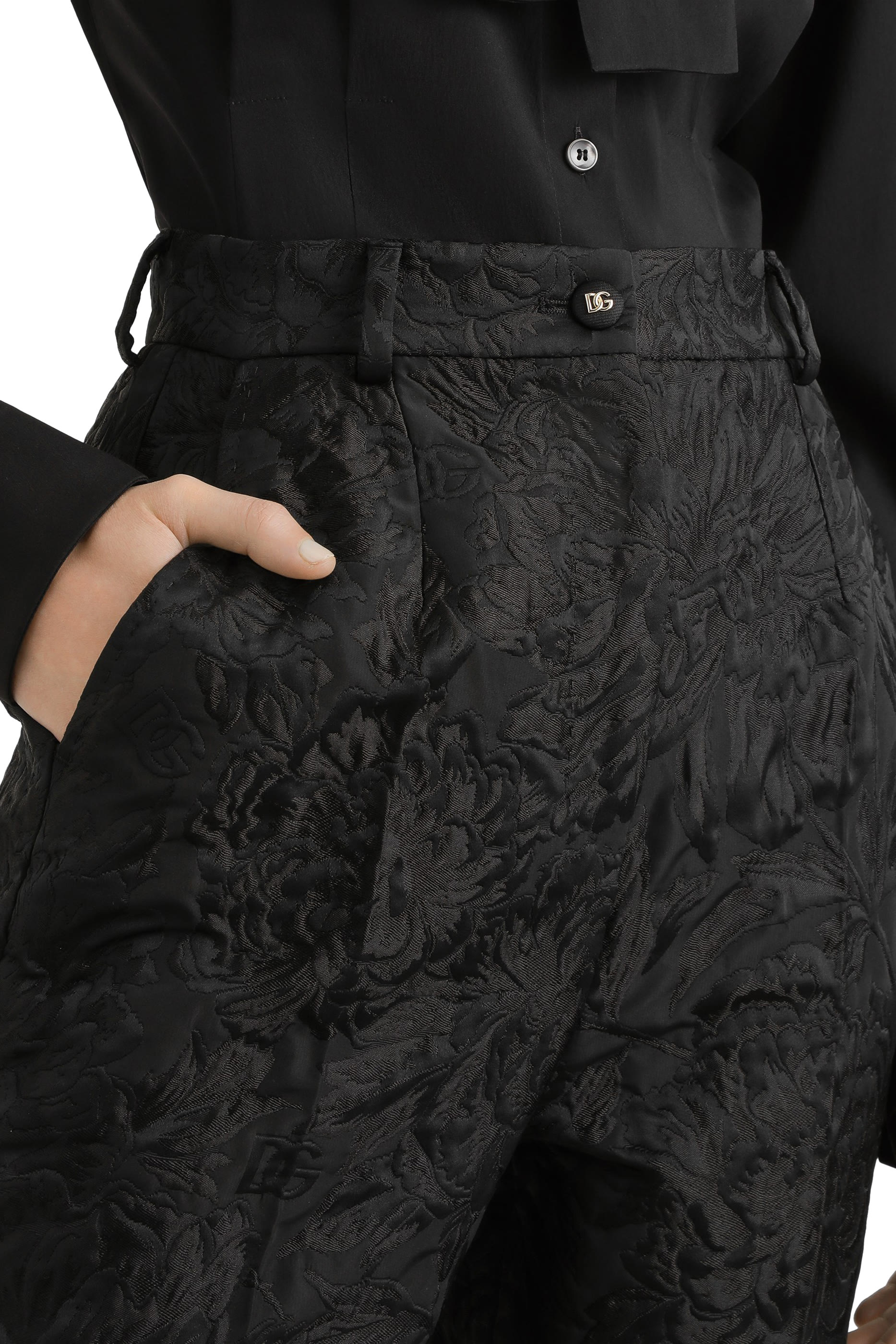 Tailored Quilted Floral Jacquard Pants