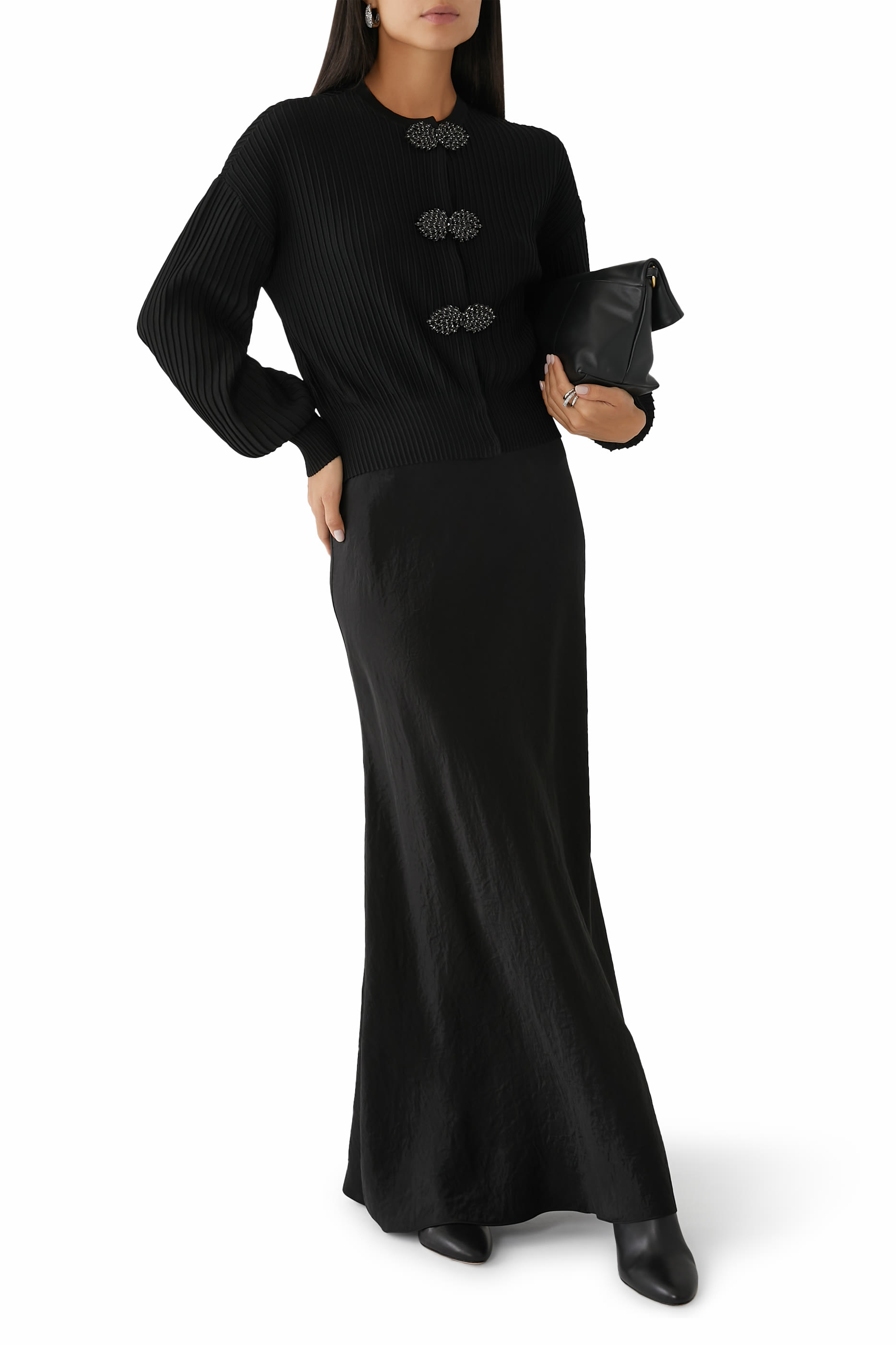 Ottoman-Fabric Cardigan with Jewel Details