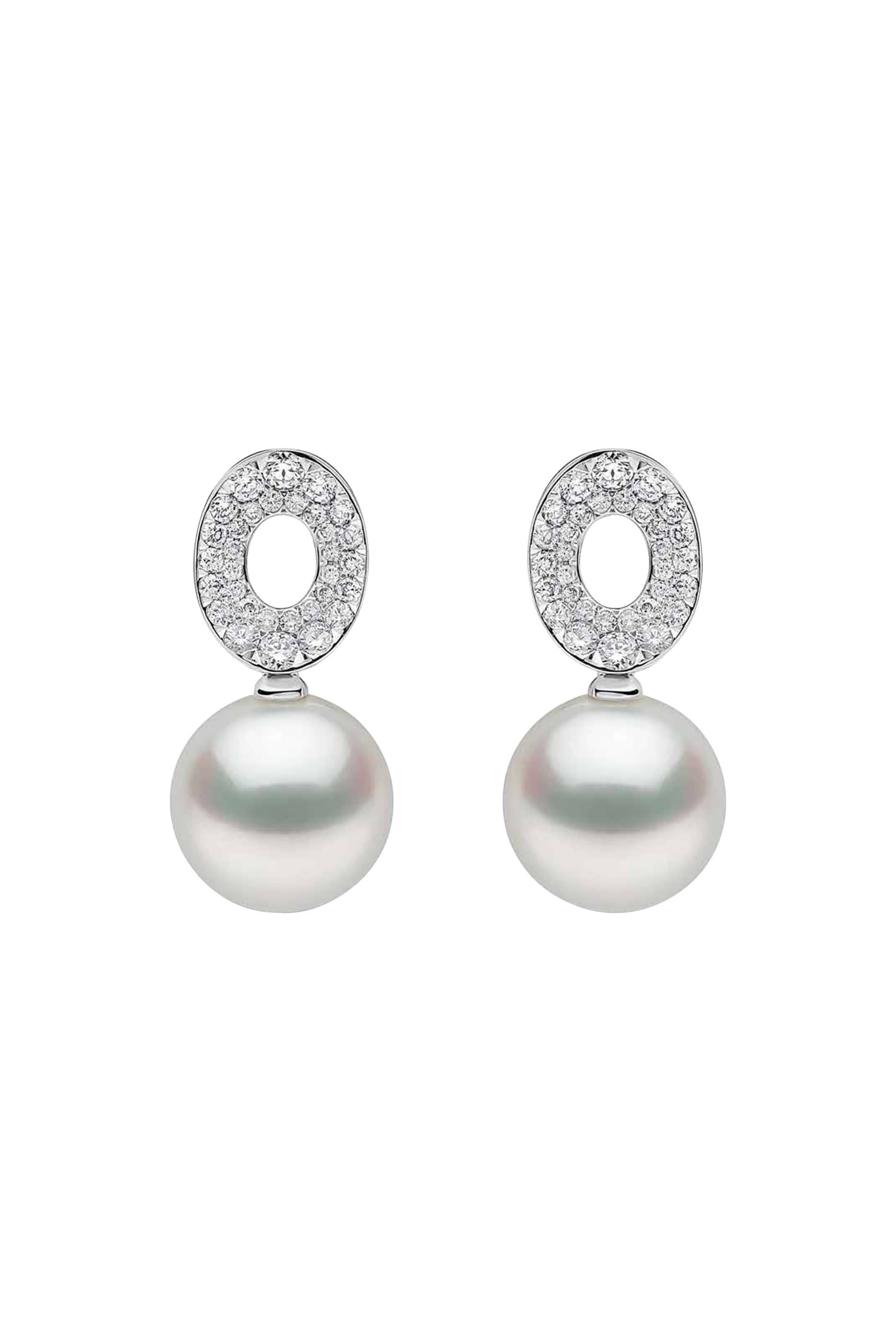 Drop Earrings, 18K White Gold with South Sea Pearls & Diamonds