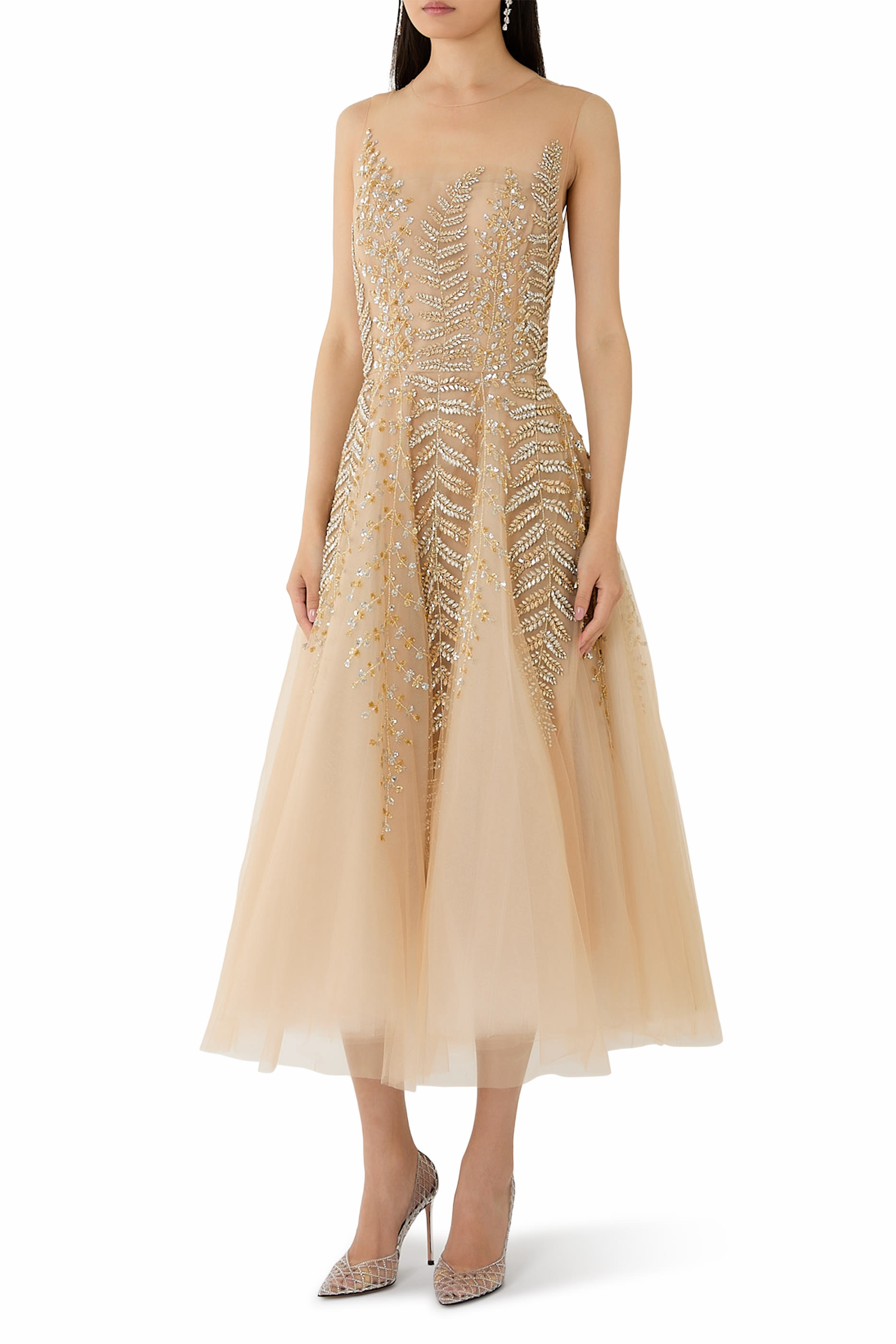  Fern Embroidered Illusion Cocktail Dress 