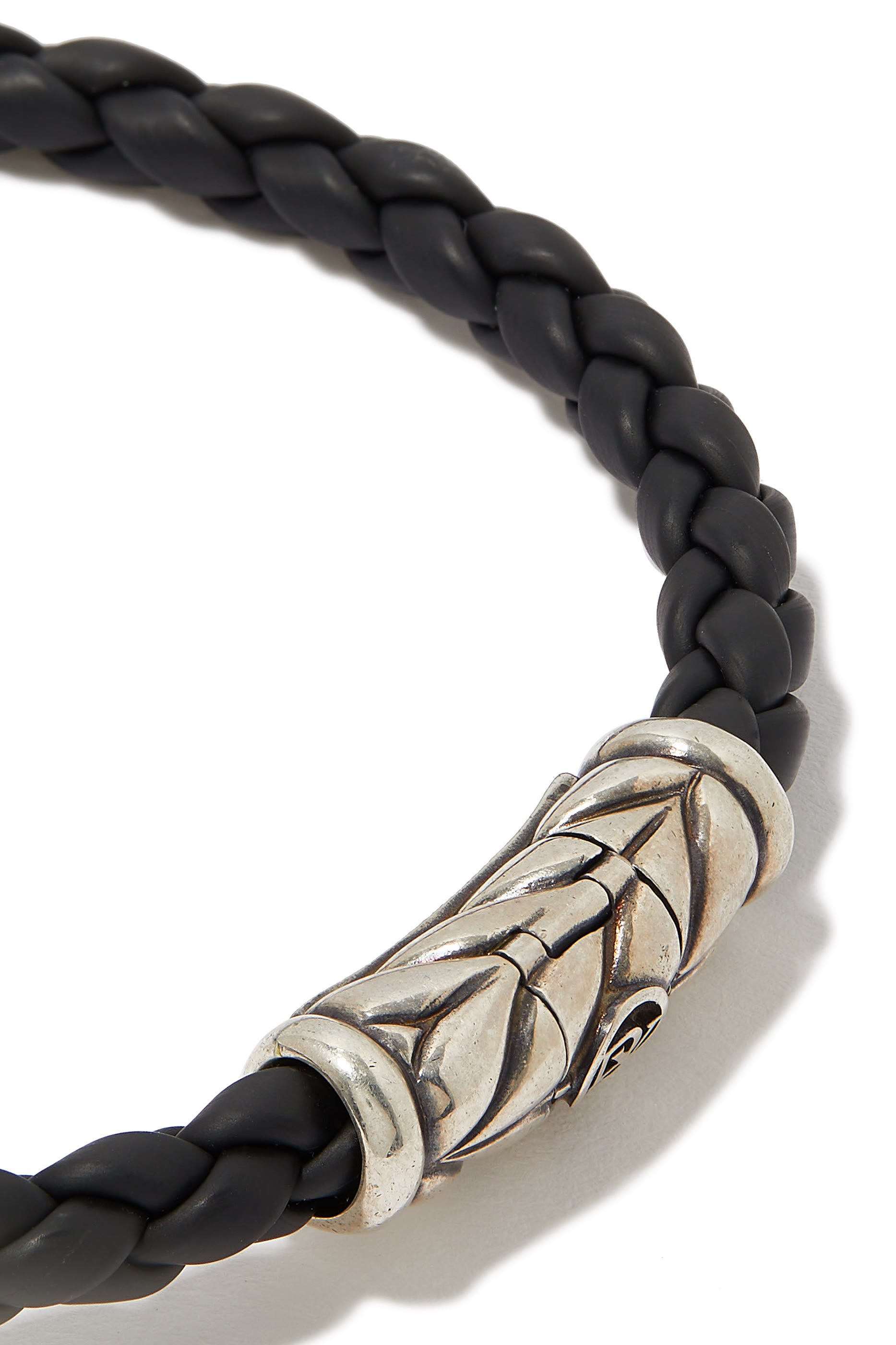 Chevron Woven Bracelet, Sterling Silver & Black Rubber