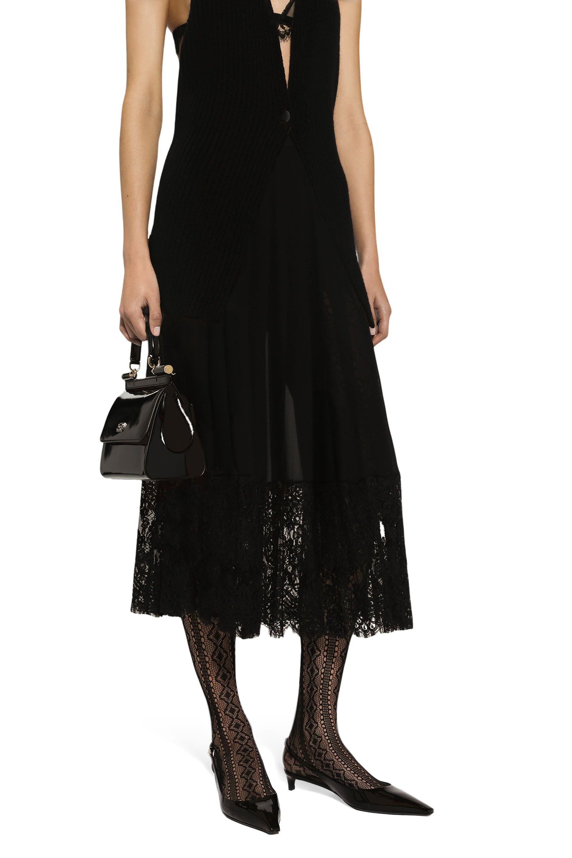 Long Georgette Skirt with Lace Edgings