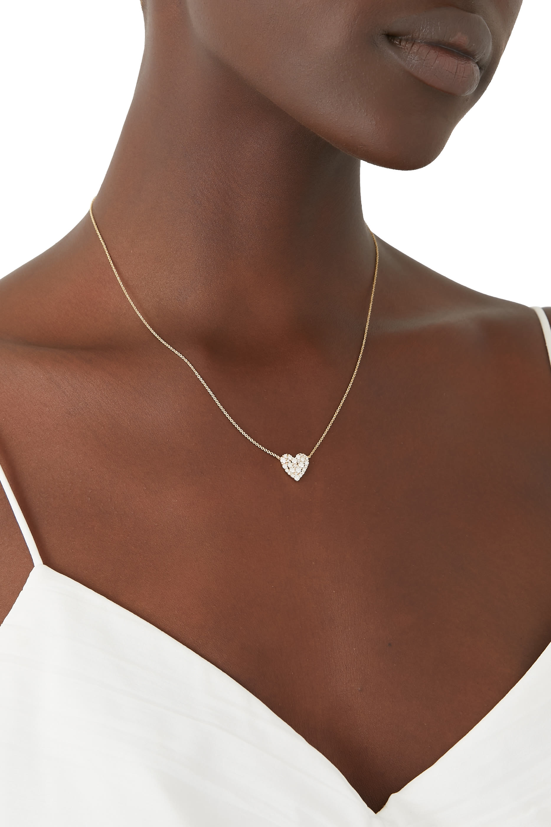 Small Cocktail Heart Necklace, 14k Yellow Gold & Diamonds