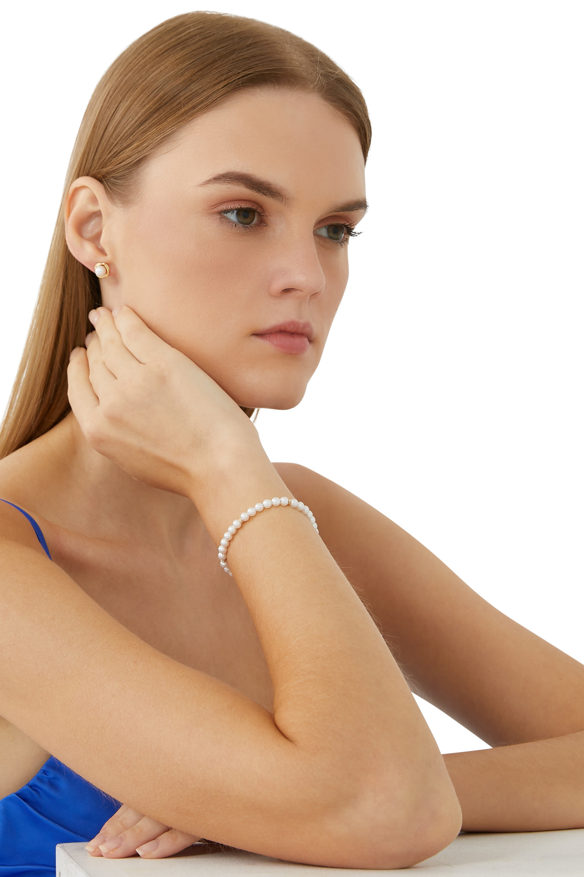 Crossover Infinity Pearl Earrings, 18k Yellow Gold with Diamond & Freshwater Pearl