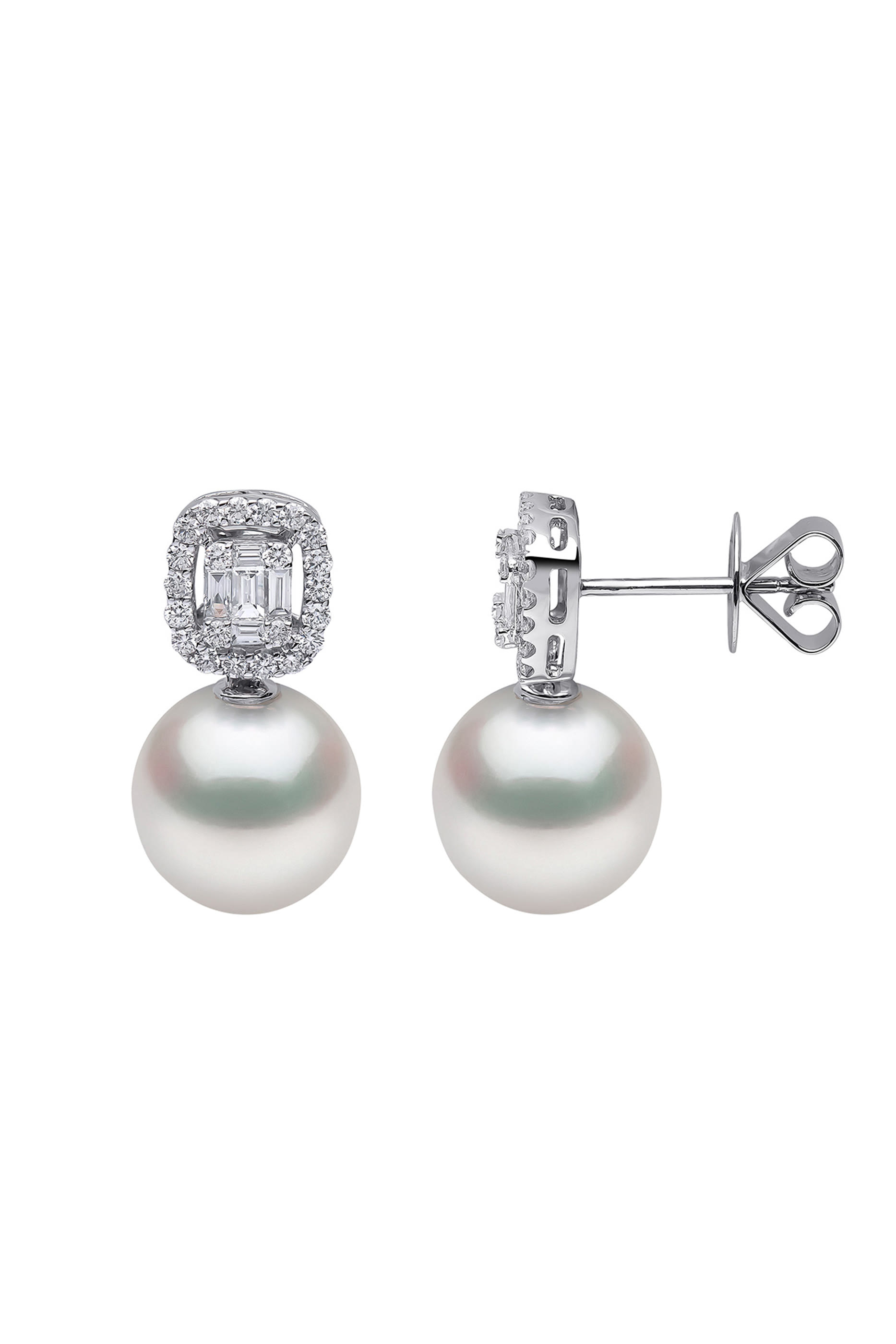 Starlight Earrings, 18k White Gold with South Sea Pearls & Diamonds